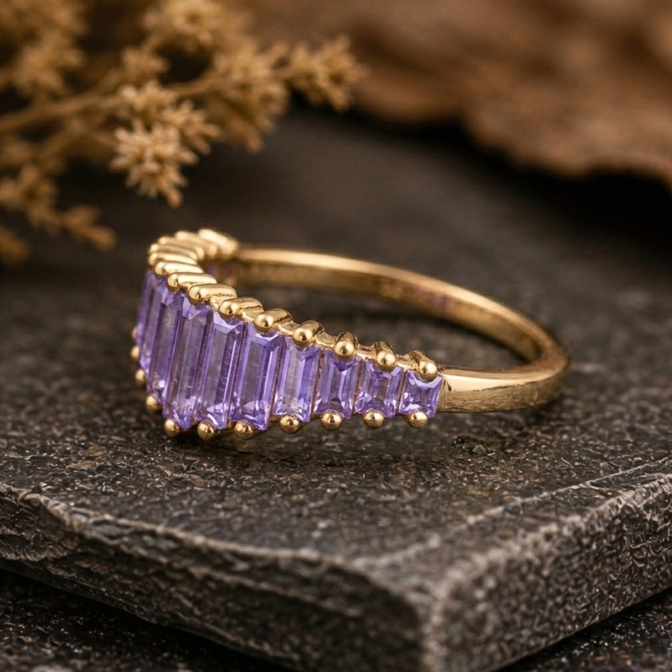 Baguette Pink Sapphire Curved Wedding Band, Dainty Stacking Minimalist Pink Gemstone Band, Art Deco Chevron Ring, September Birthstone Gift
