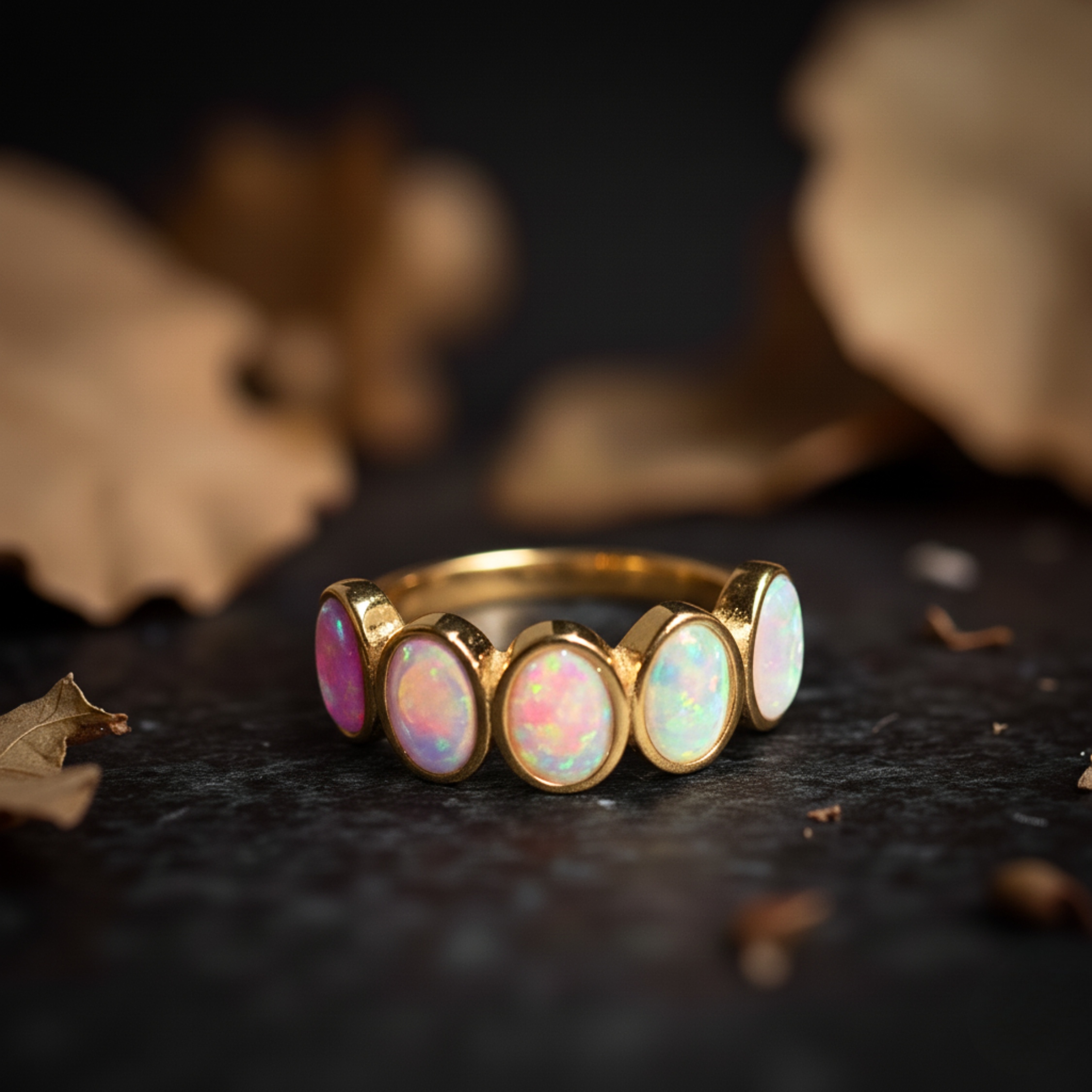 Fire Opal Wedding Band, 14K Gold 5 different color Stacking Minimalist ring, Handmade Dainty Promise, Statement Anniversary Jewelry Gift