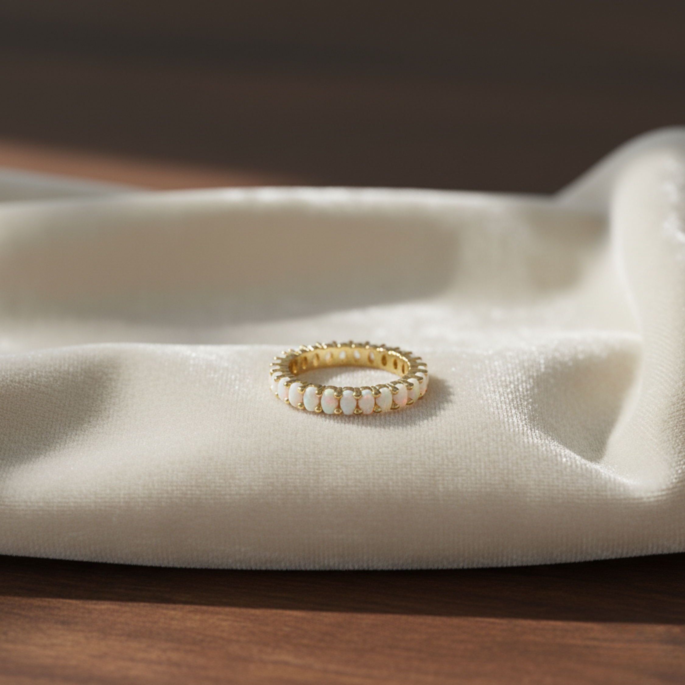Opal Eternity Ring, Dainty Opal Gold Ring, Silver Opal Minimalist Ring, White Opal Stacking Ring, Gift For Her, Anniversary Gift For Women