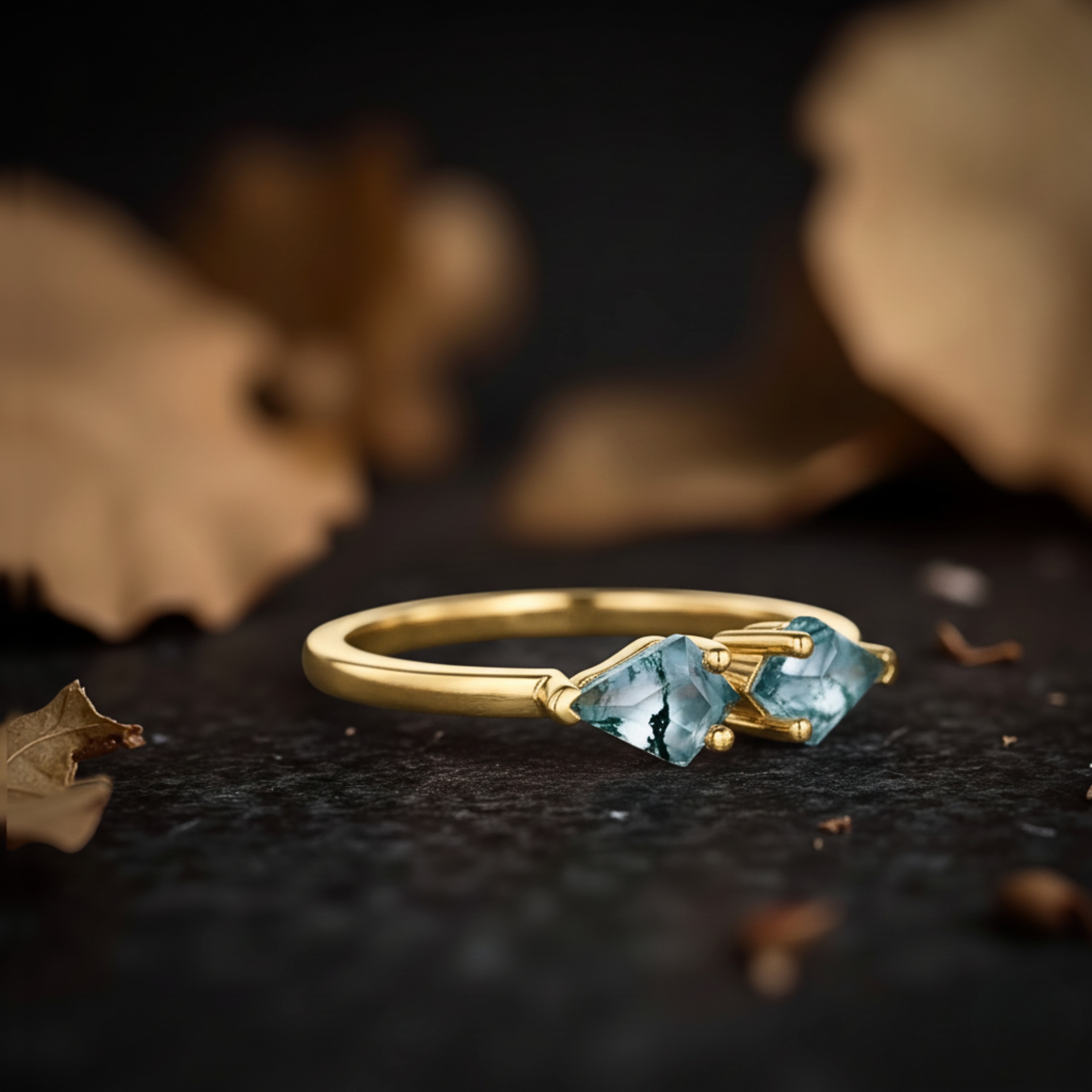 Unique Natural Kite Cut Green Moss Agate Engagement Ring, 14k Yellow gold Wedding Ring For Women, Vintage Bridal Jewelry, Anniversary Gift