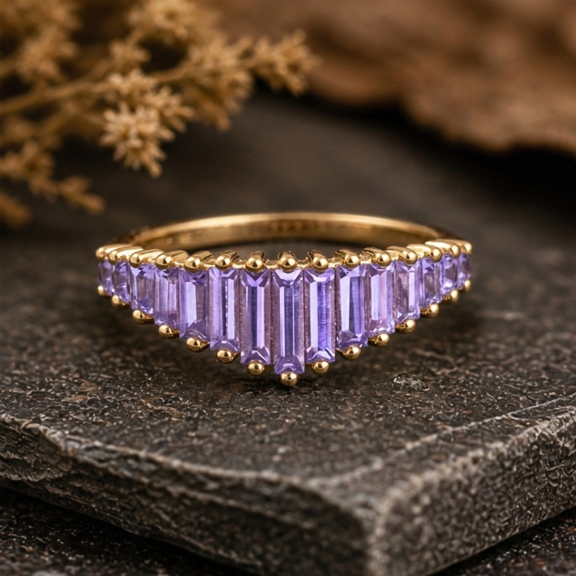 Baguette Pink Sapphire Curved Wedding Band, Dainty Stacking Minimalist Pink Gemstone Band, Art Deco Chevron Ring, September Birthstone Gift