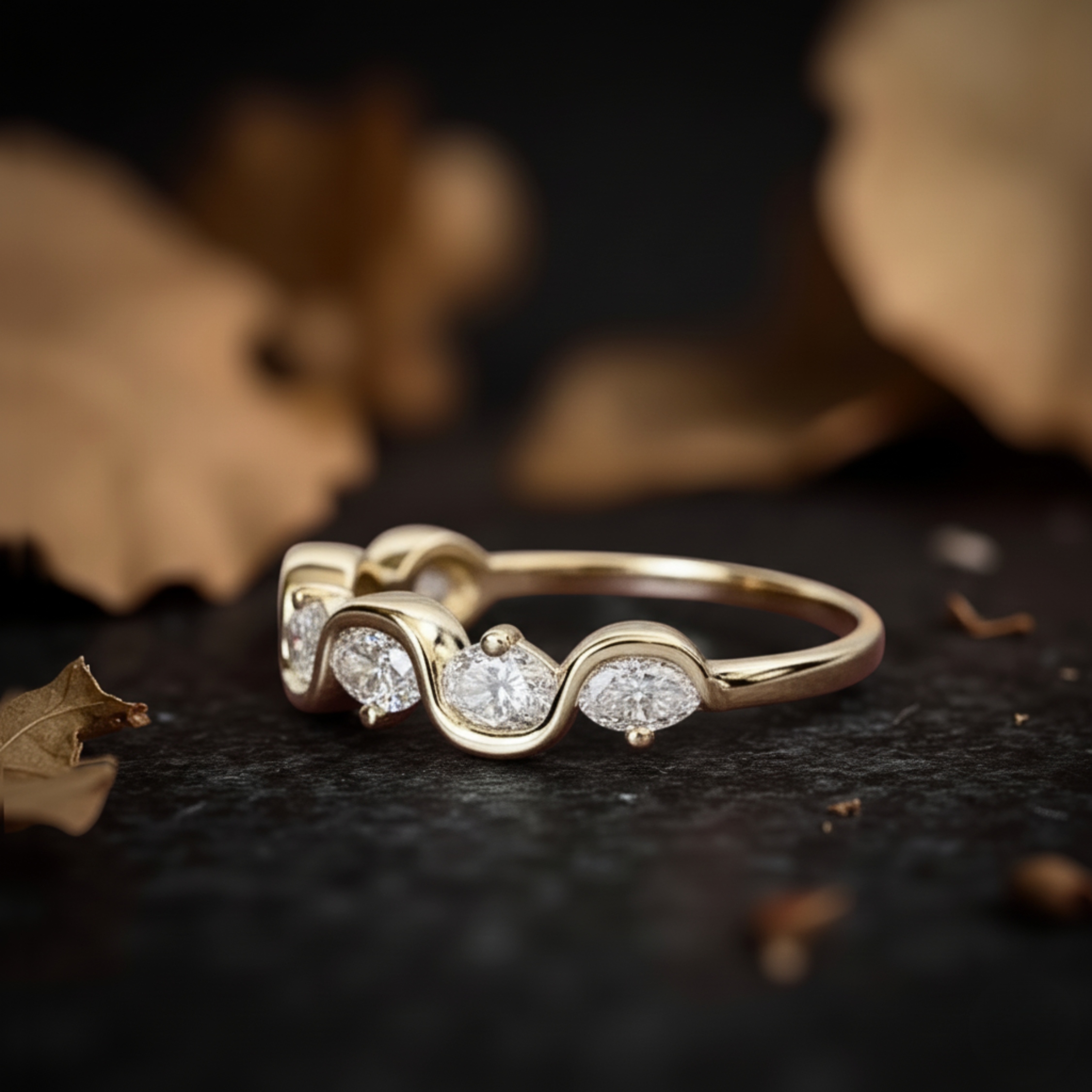 Oval Moissanite Wedding Band Alternating Solid Gold Eternity Band Dainty Stackable Minimalist Ring Bridal Anniversary Band Wave Diamond Band