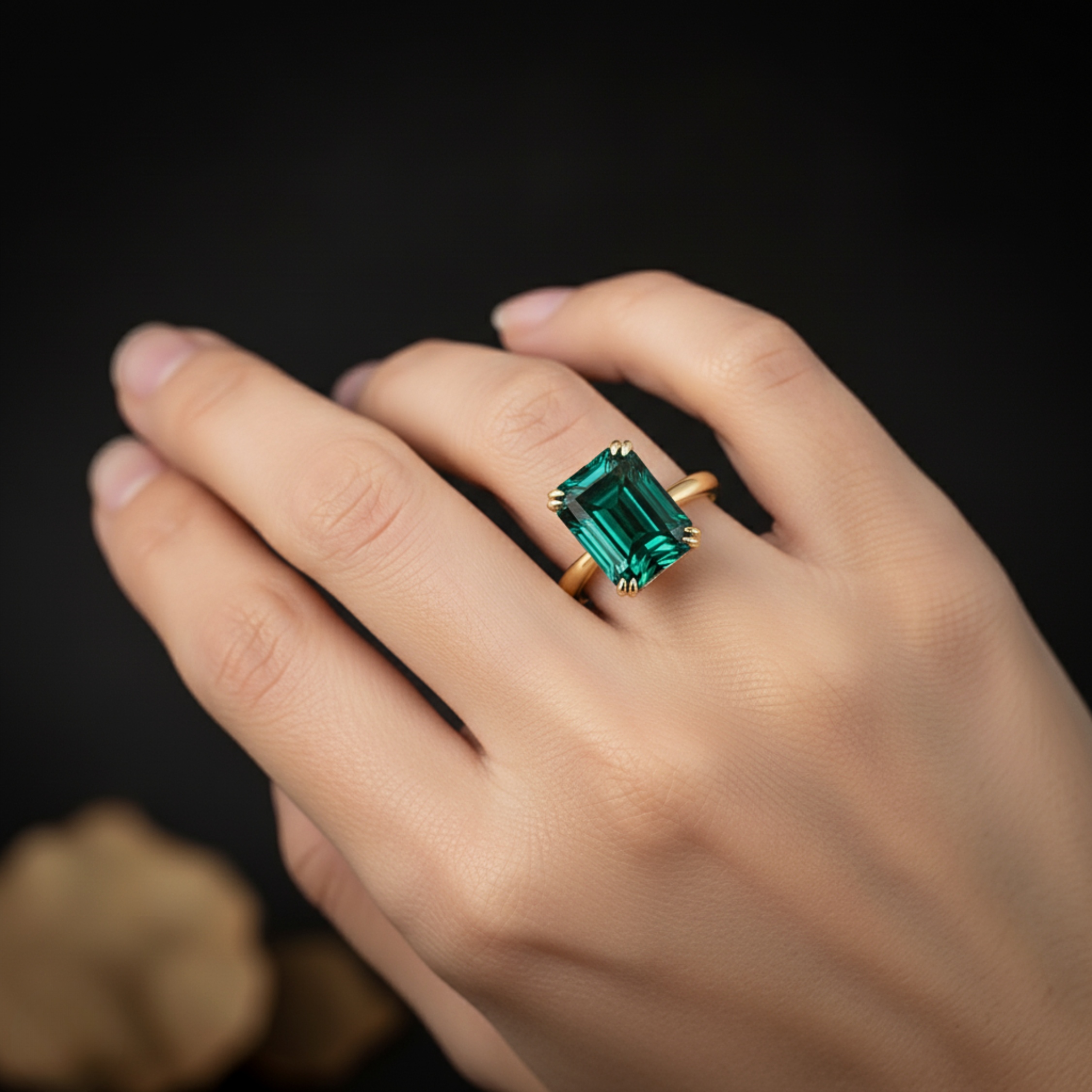 Emerald Cut Art Deco Emerald Engagement Ring, May Birthstone Jewelry, 18k Yellow Gold Minimalist Ring, Silver Ring, Anniversary Gift For Her