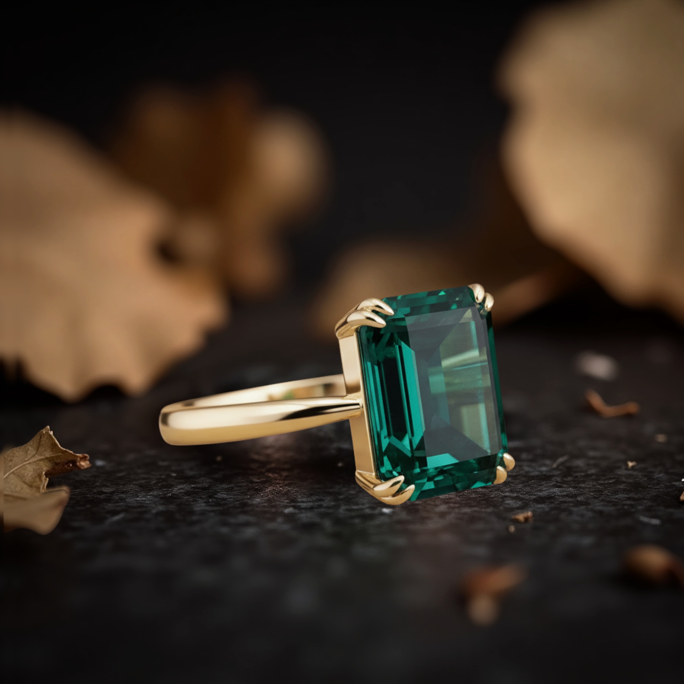 Emerald Cut Art Deco Emerald Engagement Ring, May Birthstone Jewelry, 18k Yellow Gold Minimalist Ring, Silver Ring, Anniversary Gift For Her