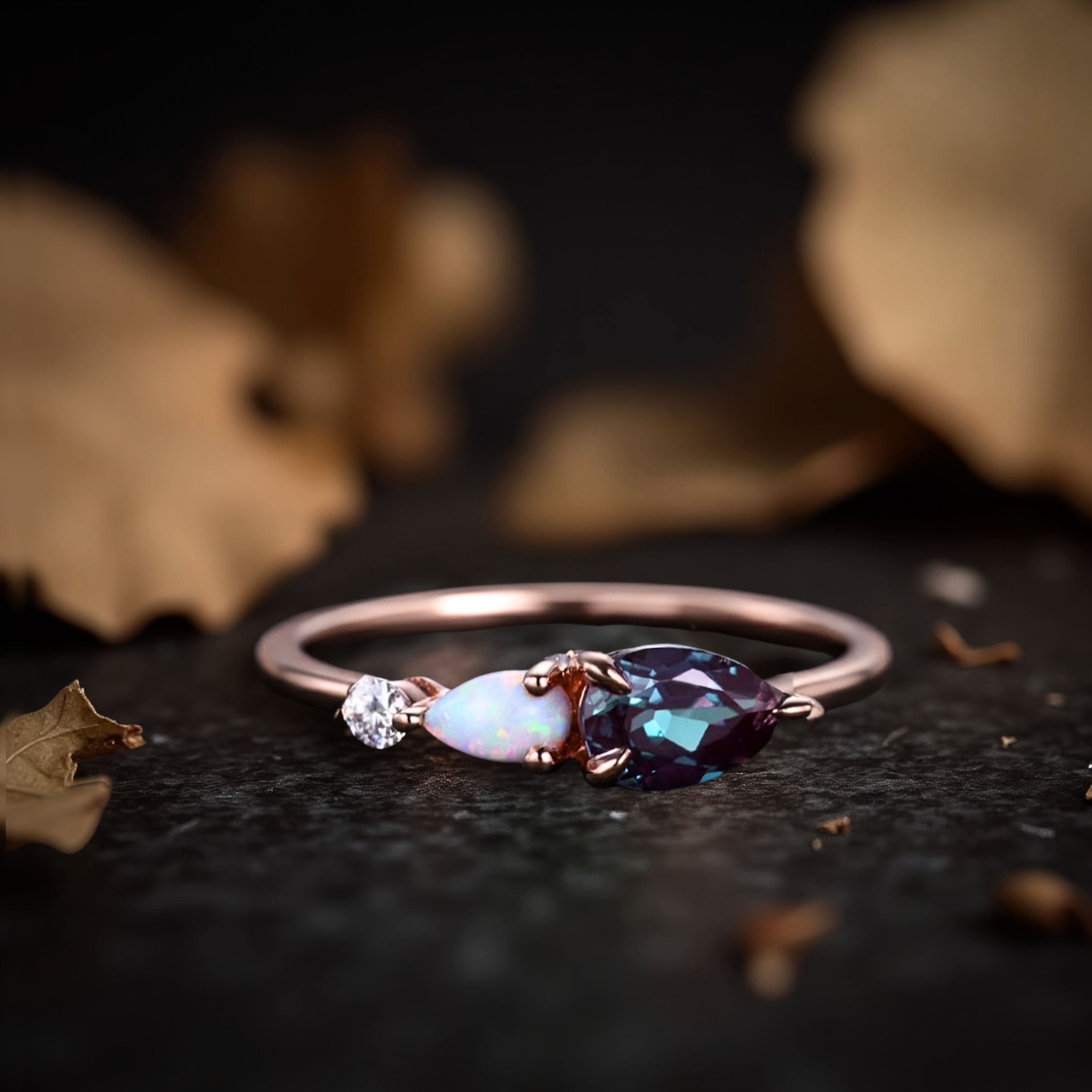 Vintage Alexandrite Opal Engagement Ring Pear Cut Alexandrite Moissanite Wedding Band 3 Stone Women Bridal Promise Ring Gift For Her