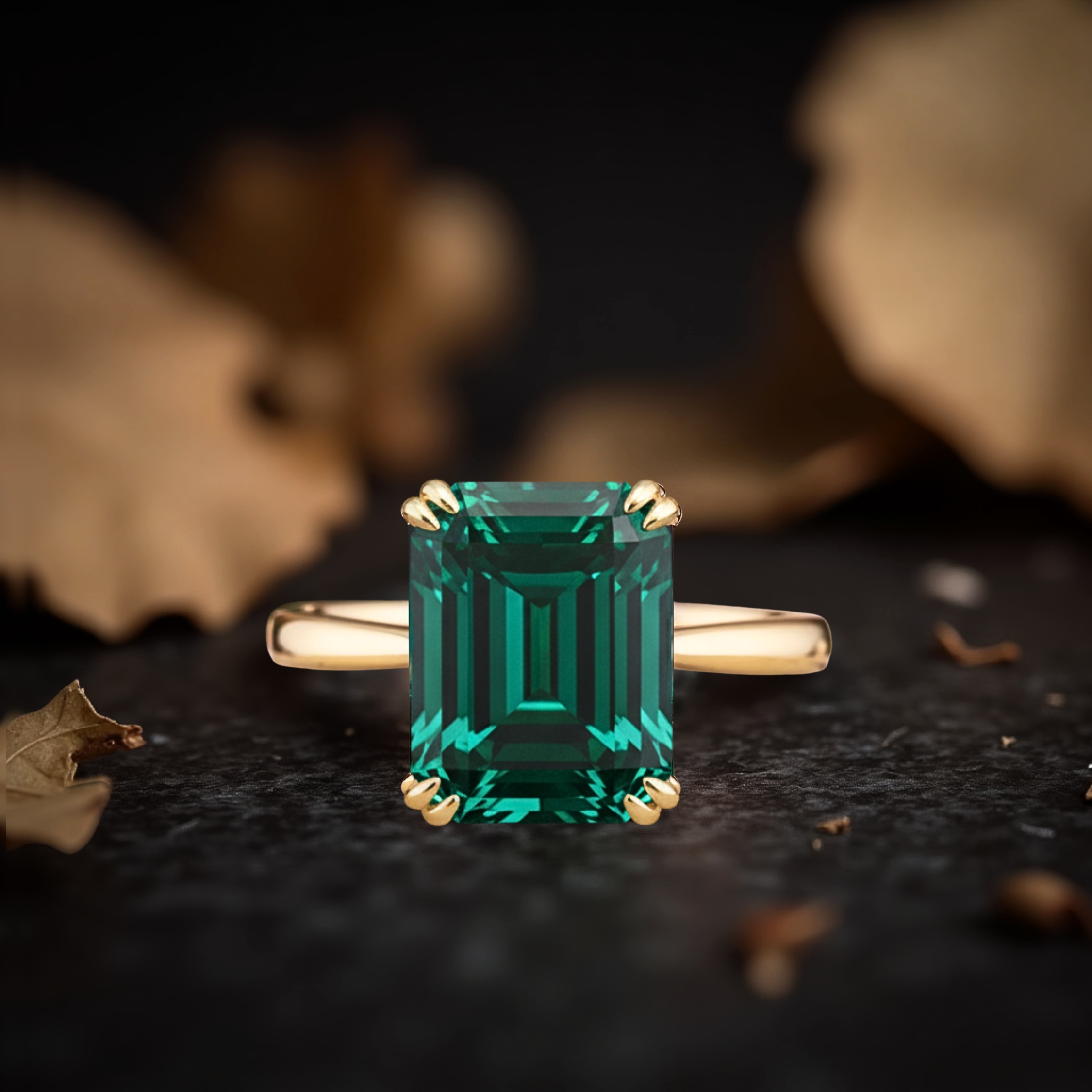 Emerald Cut Art Deco Emerald Engagement Ring, May Birthstone Jewelry, 18k Yellow Gold Minimalist Ring, Silver Ring, Anniversary Gift For Her