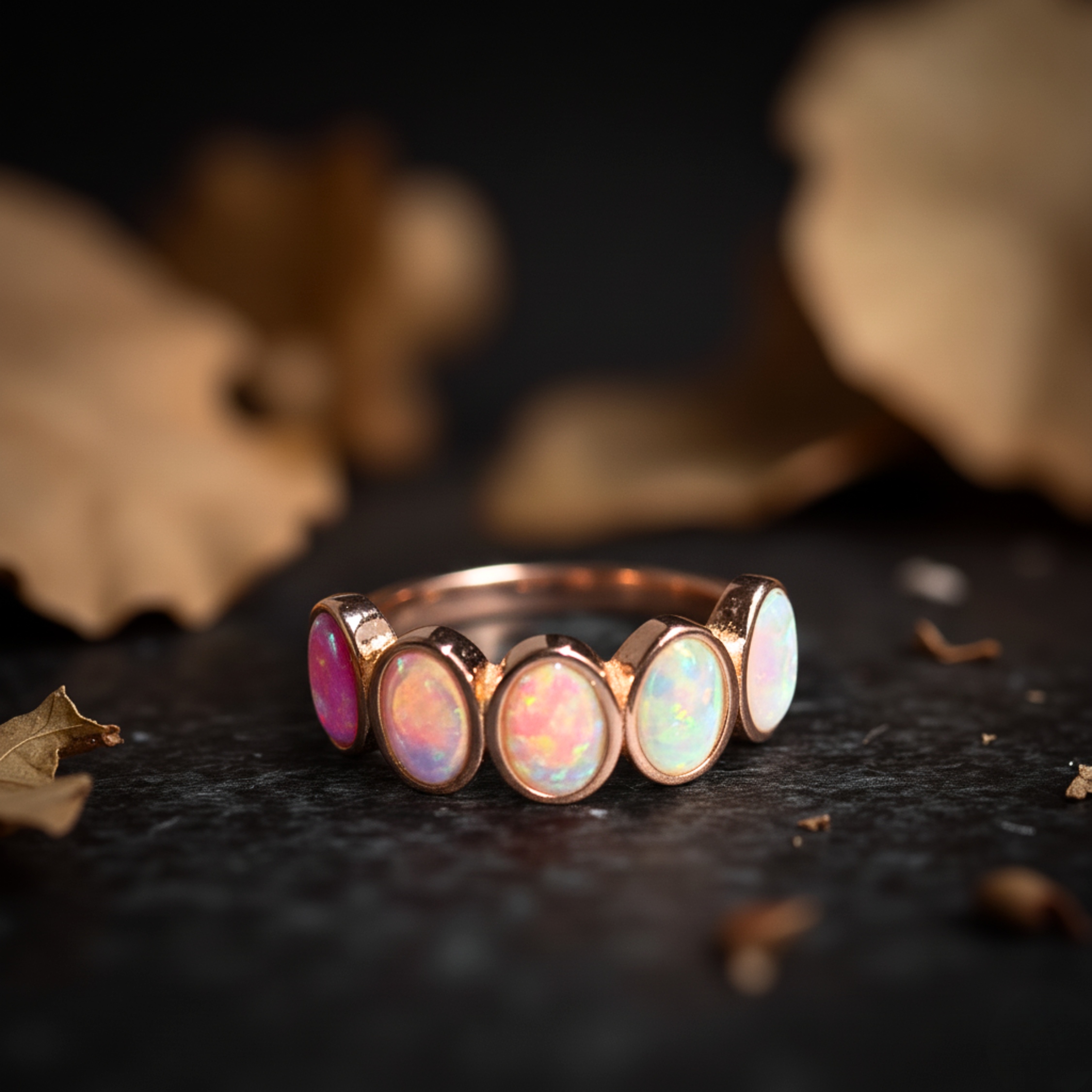 Fire Opal Wedding Band, 14K Gold 5 different color Stacking Minimalist ring, Handmade Dainty Promise, Statement Anniversary Jewelry Gift