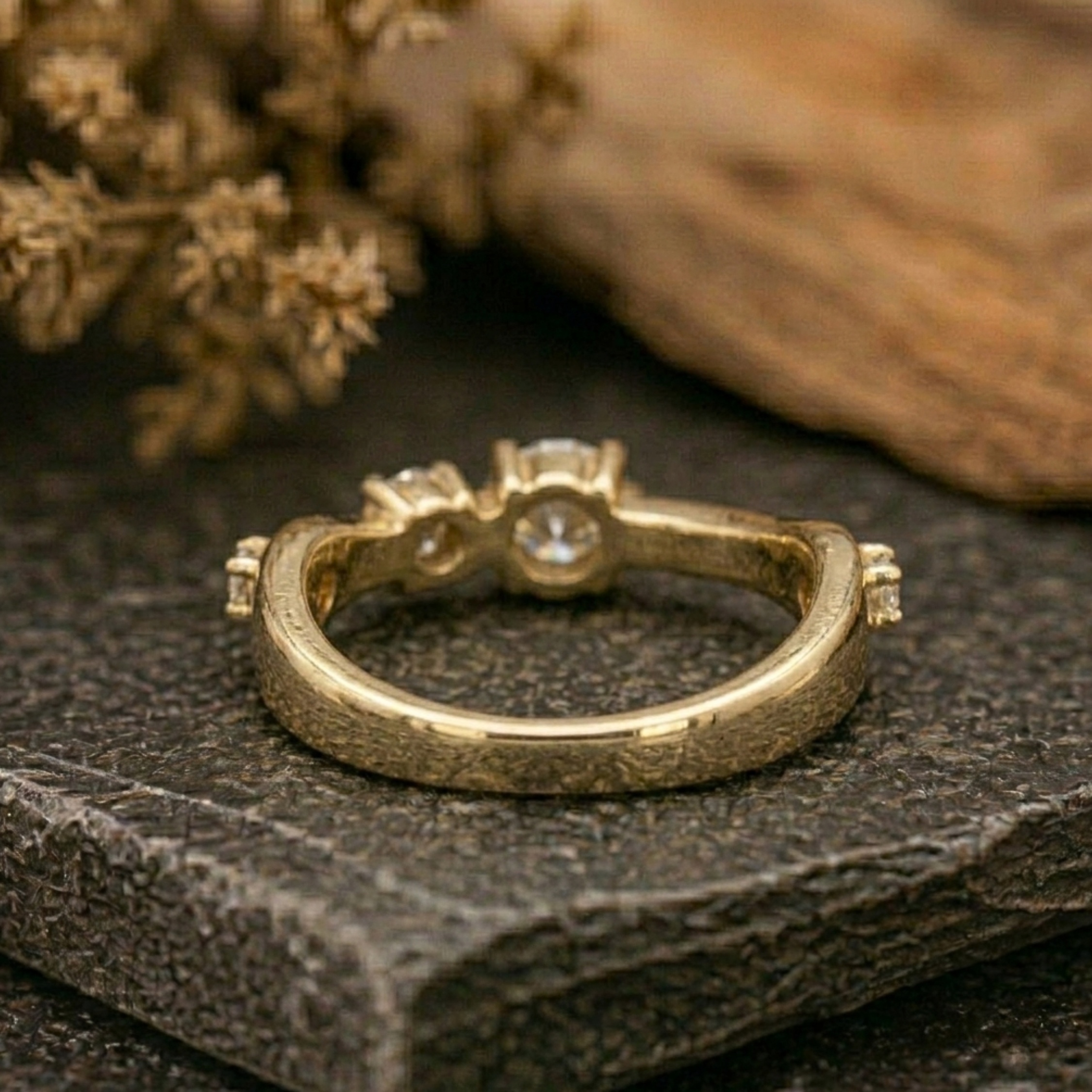 Vintage Round Cut Diamond Band/Yellow Gold Minimalist Engagement Ring/Matching Wedding Band/French Pave Moissanite Ring/Antique Luxury Gift