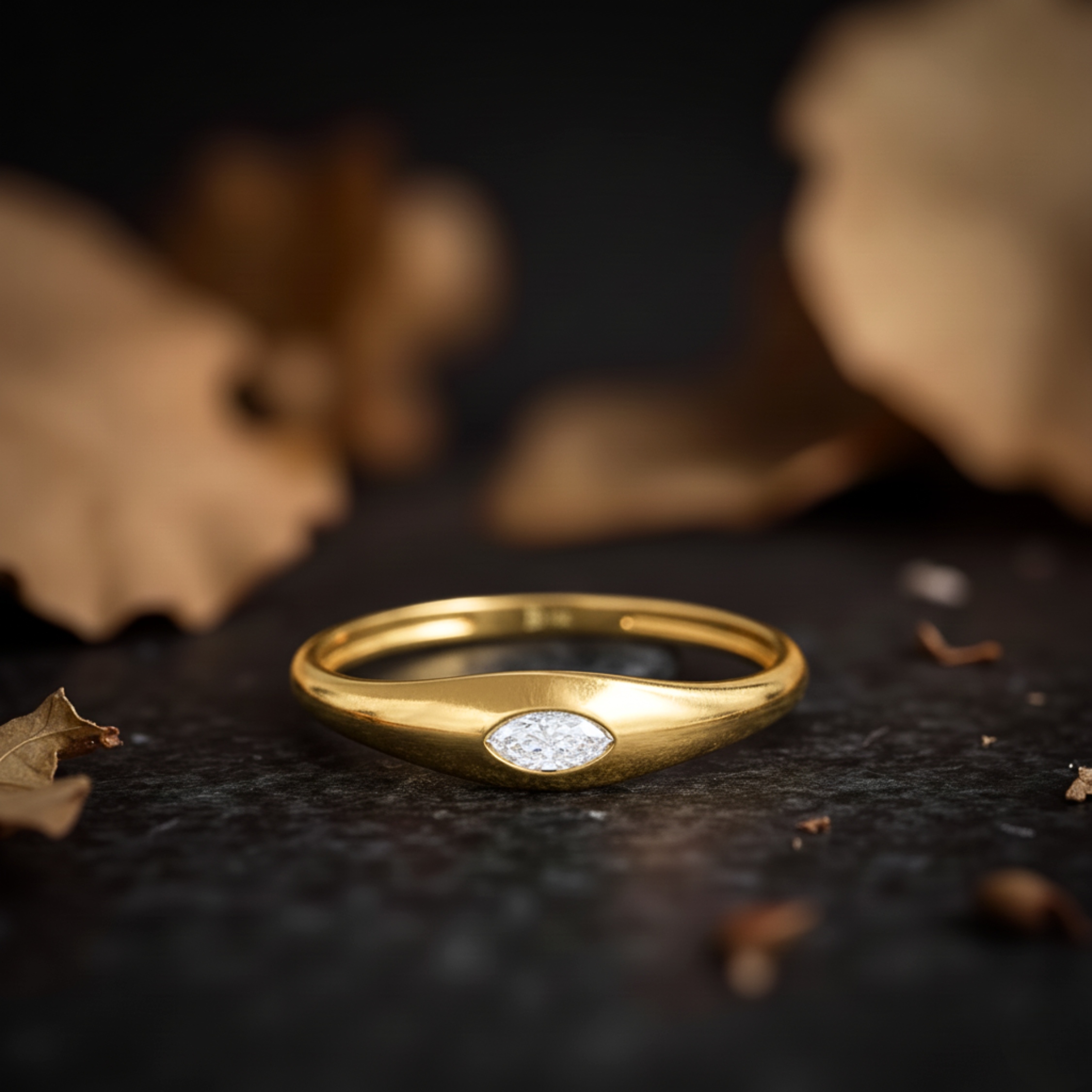 Marquise cut Moissanite Wedding band Unique Yellow Gold Diamond Engagement ring Matching band Stackable Promise Anniversary Gift For Women