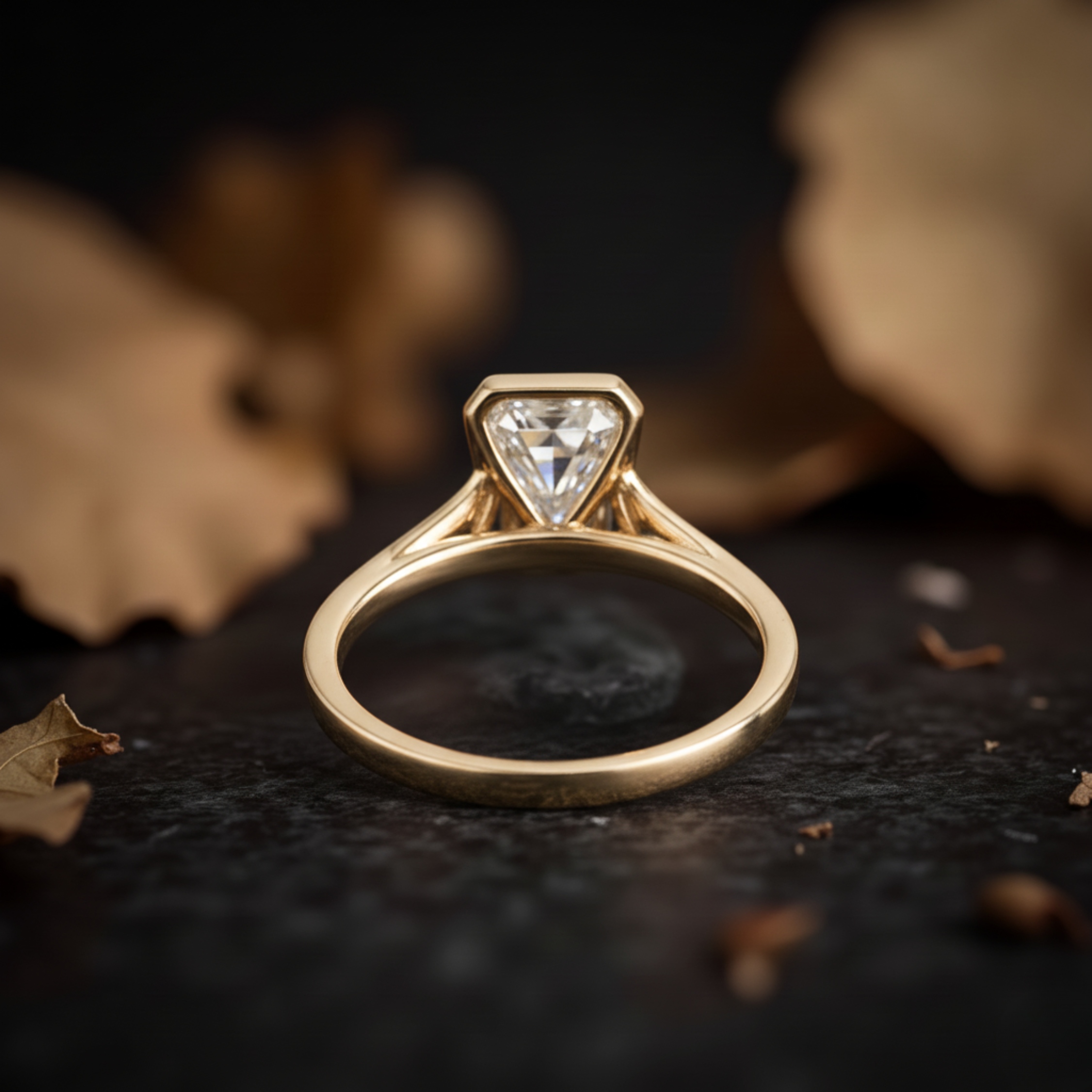 Emerald Cut Moissanite Engagement Ring, 14K Solid Gold Minimalist Bezel Set Bridal Jewelry, Modern Classic Wedding Jewelry Gift For Her