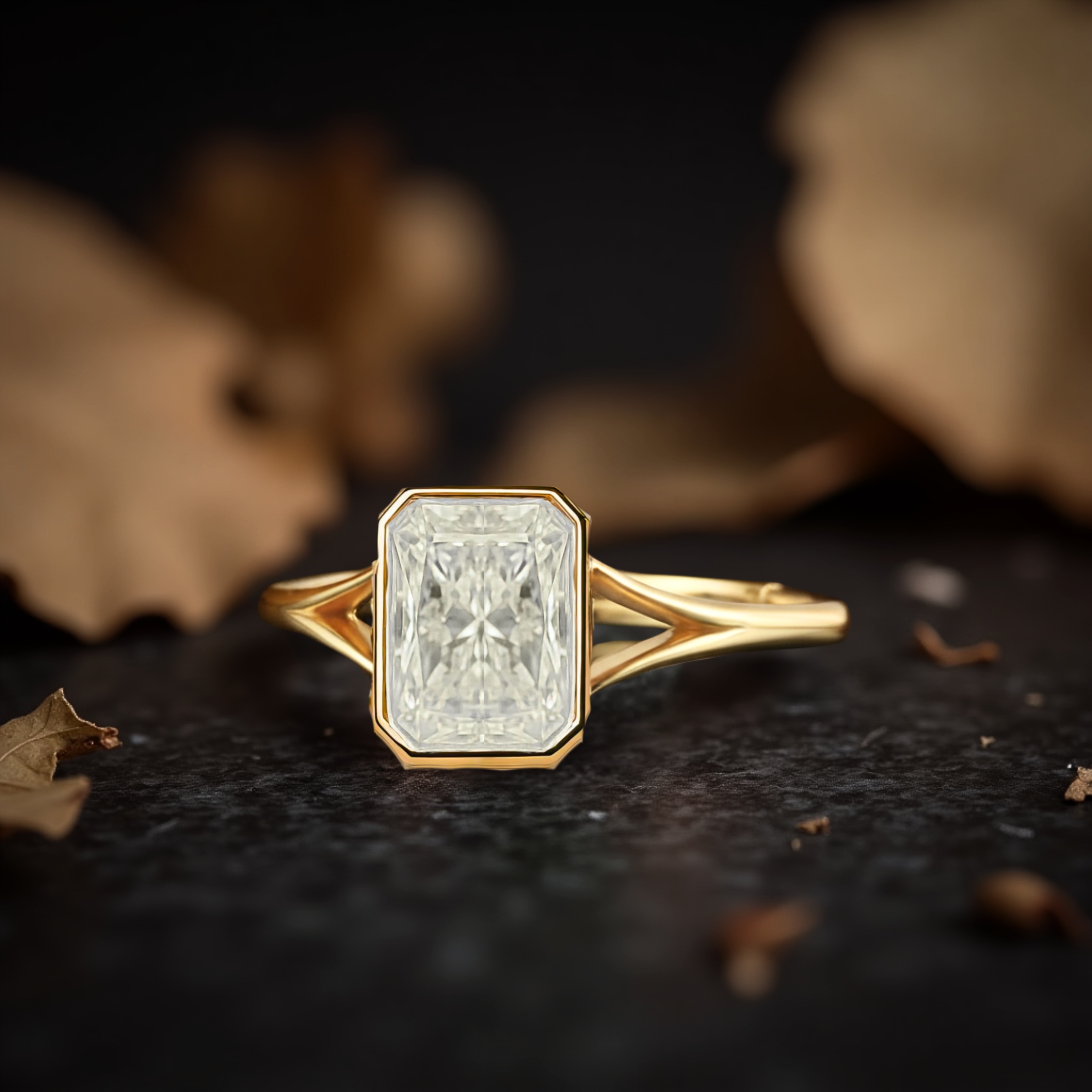 Emerald Cut Moissanite Engagement Ring, 14K Solid Gold Minimalist Bezel Set Bridal Jewelry, Modern Classic Wedding Jewelry Gift For Her