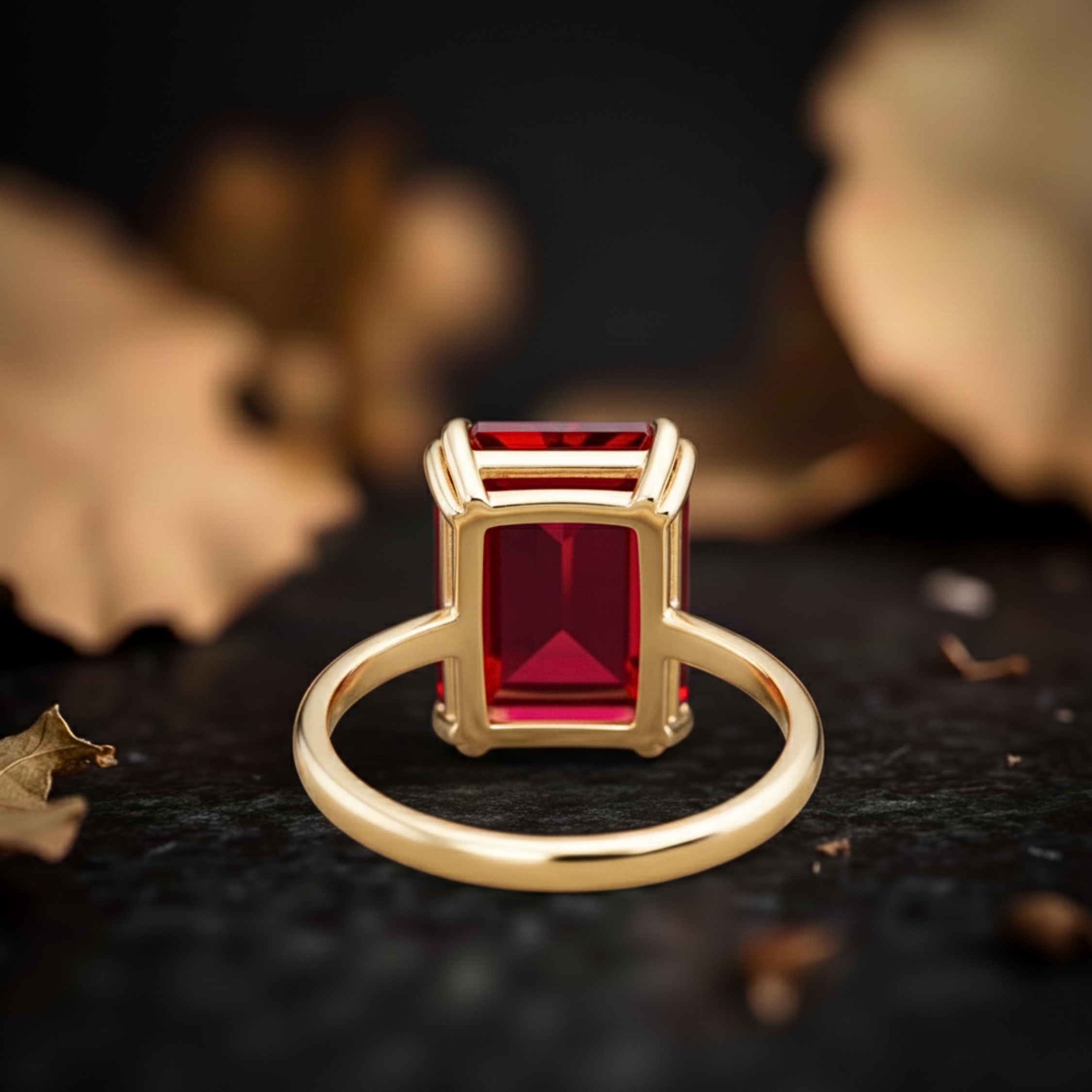 Vintage Emerald Cut Garnet Engagement Stacking Ring 14K Yellow Gold Wedding Ring Bridal Promise Handmade Jewelry Gift For Her Red Stone Ring