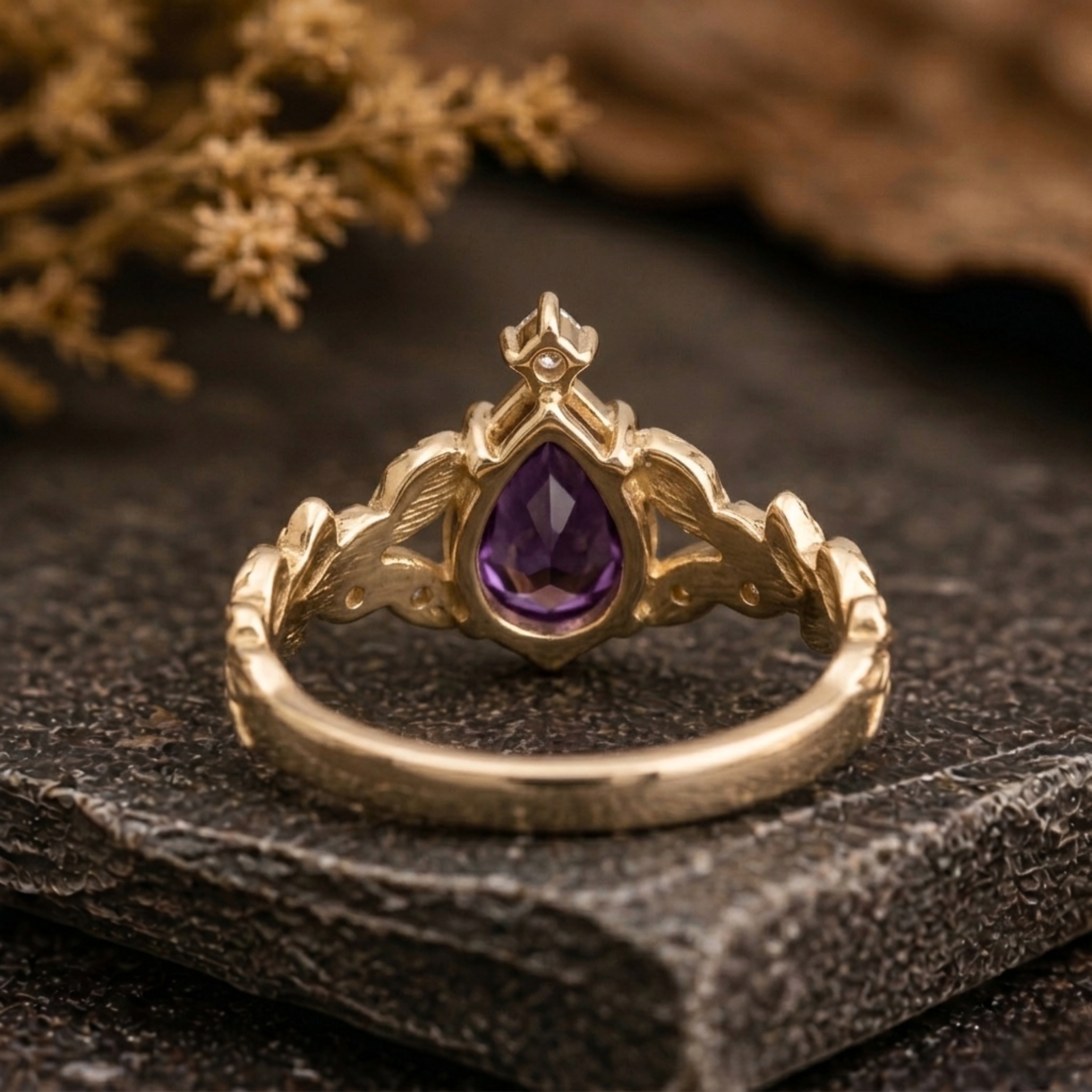 Vintage Amethyst Leaf Engagement Ring/Dainty Nature Inspired Branch Amethyst Moissanite Promise Ring/Purple Stone Wedding Jewelry For Her