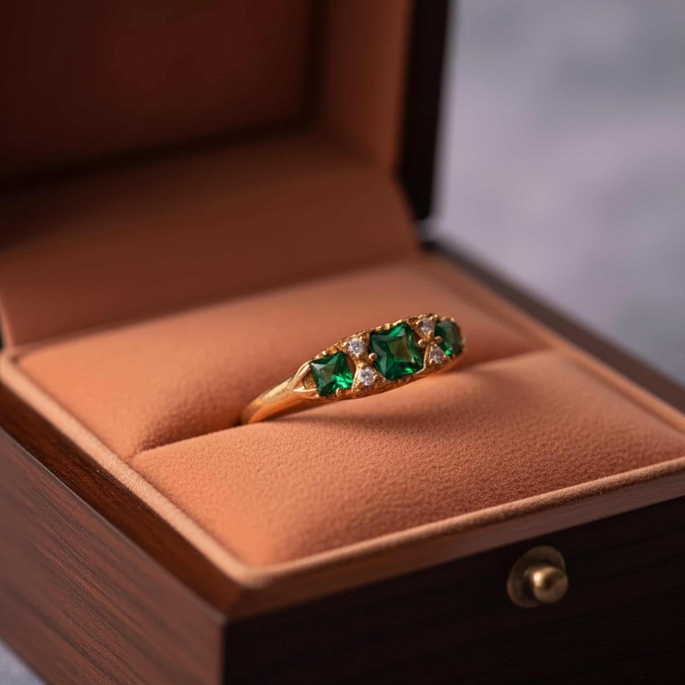 Genuine Emerald Gold Wedding Ring, 14K Gold Vermeil Lab Emerald Engagement Statement Ring, Birthday gift, Vintage Anniversary Gift for her