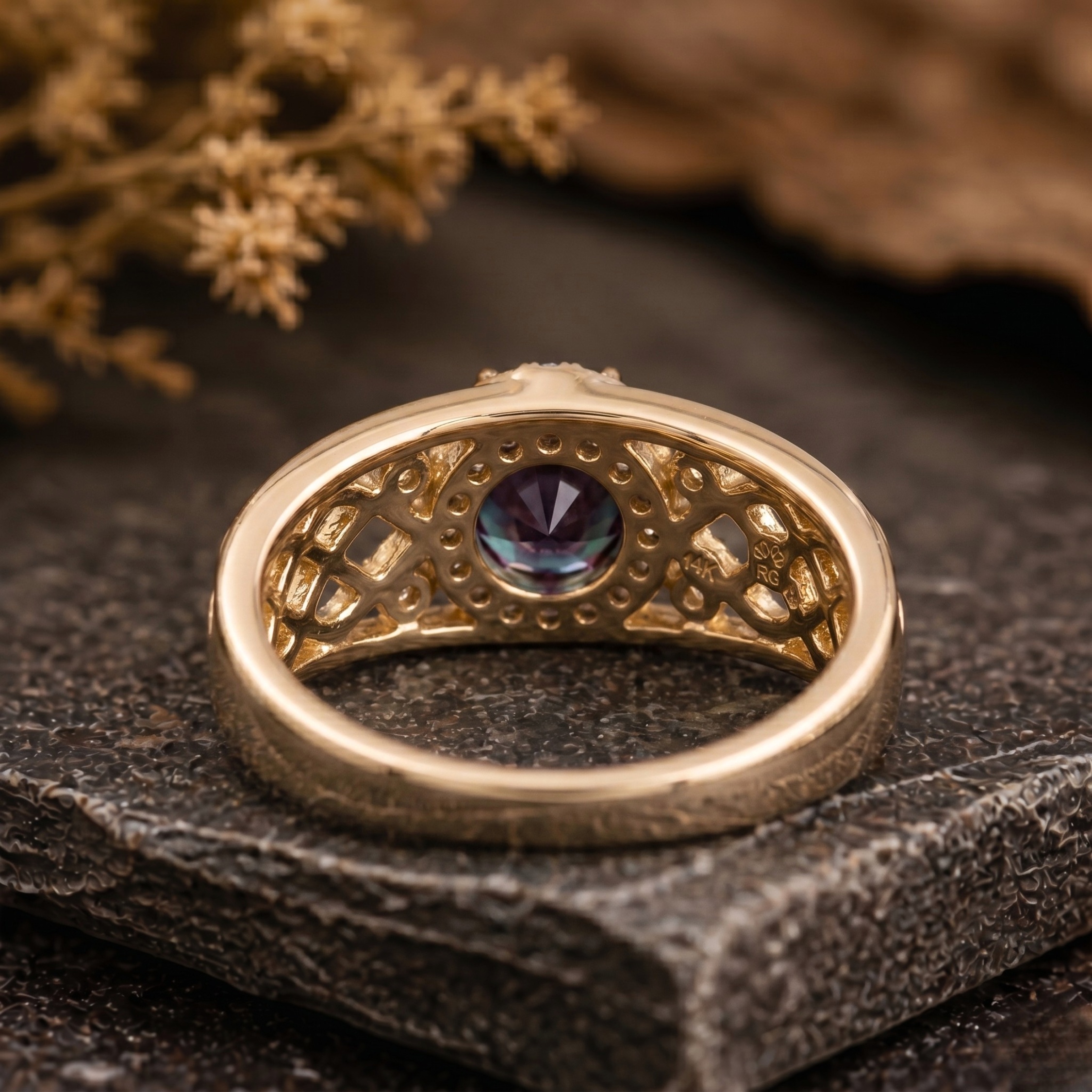 Vintage Round Cut Alexandrite Engagement Ring, 14k Gold Wide Band June Birthstone Wedding Men's Ring Unisex Jewelry Promise Anniversary Gift