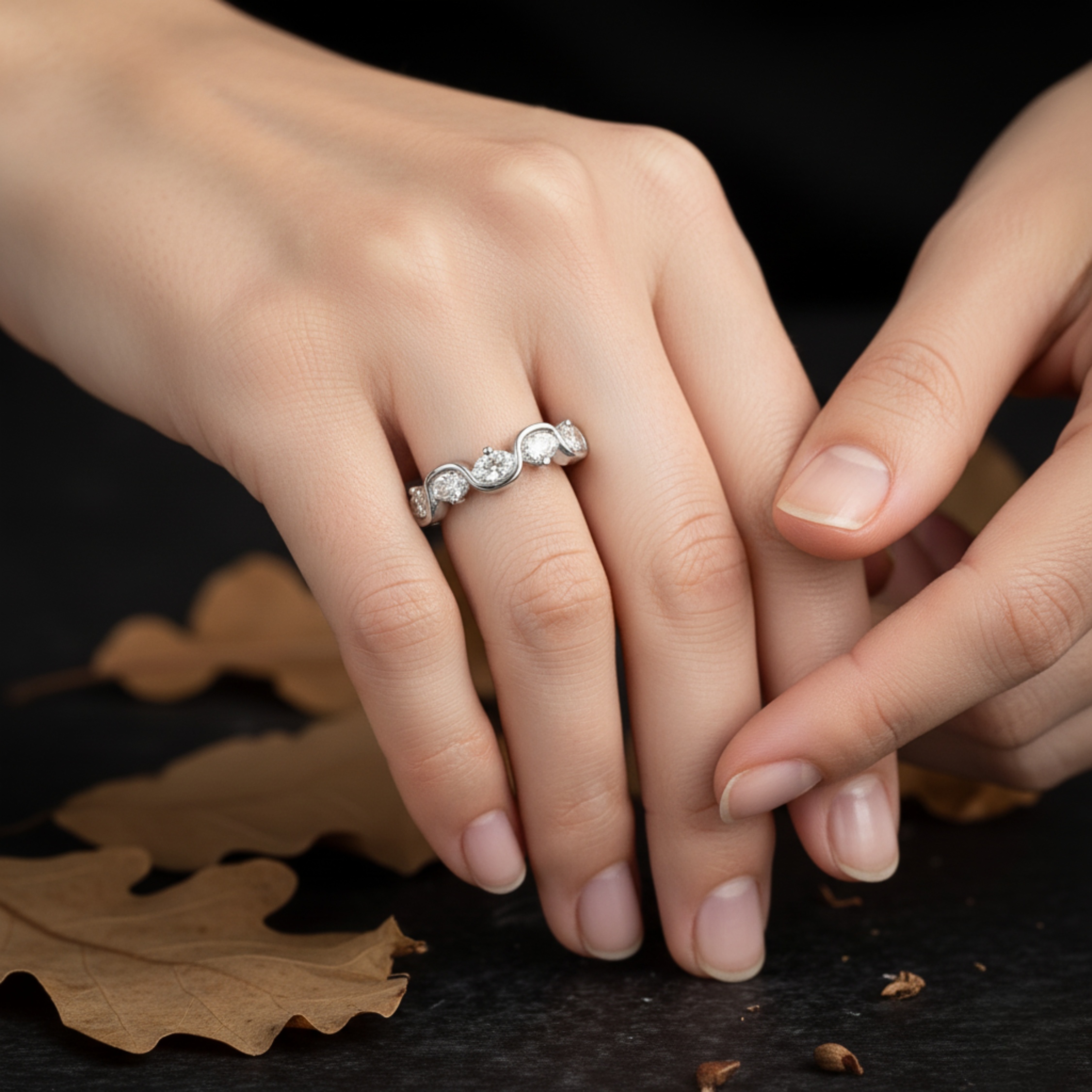Oval Moissanite Wedding Band Alternating Solid Gold Eternity Band Dainty Stackable Minimalist Ring Bridal Anniversary Band Wave Diamond Band