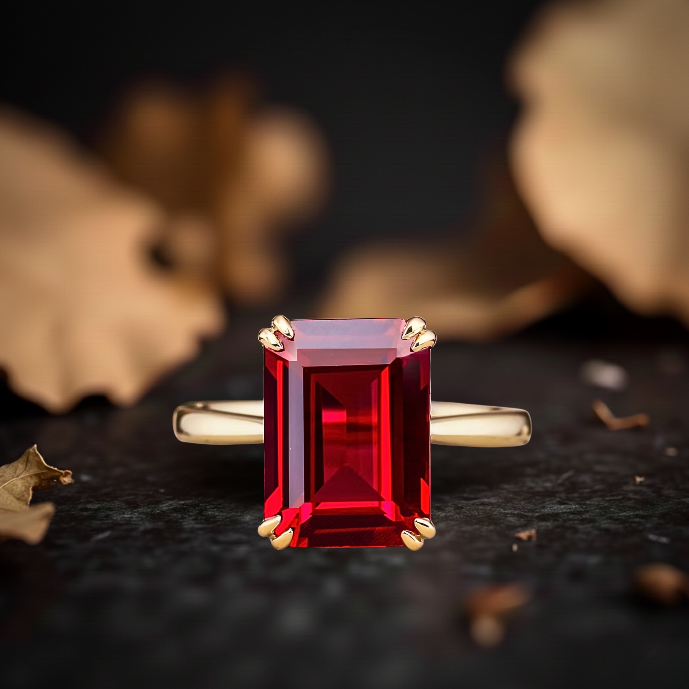 Vintage Emerald Cut Garnet Engagement Stacking Ring 14K Yellow Gold Wedding Ring Bridal Promise Handmade Jewelry Gift For Her Red Stone Ring
