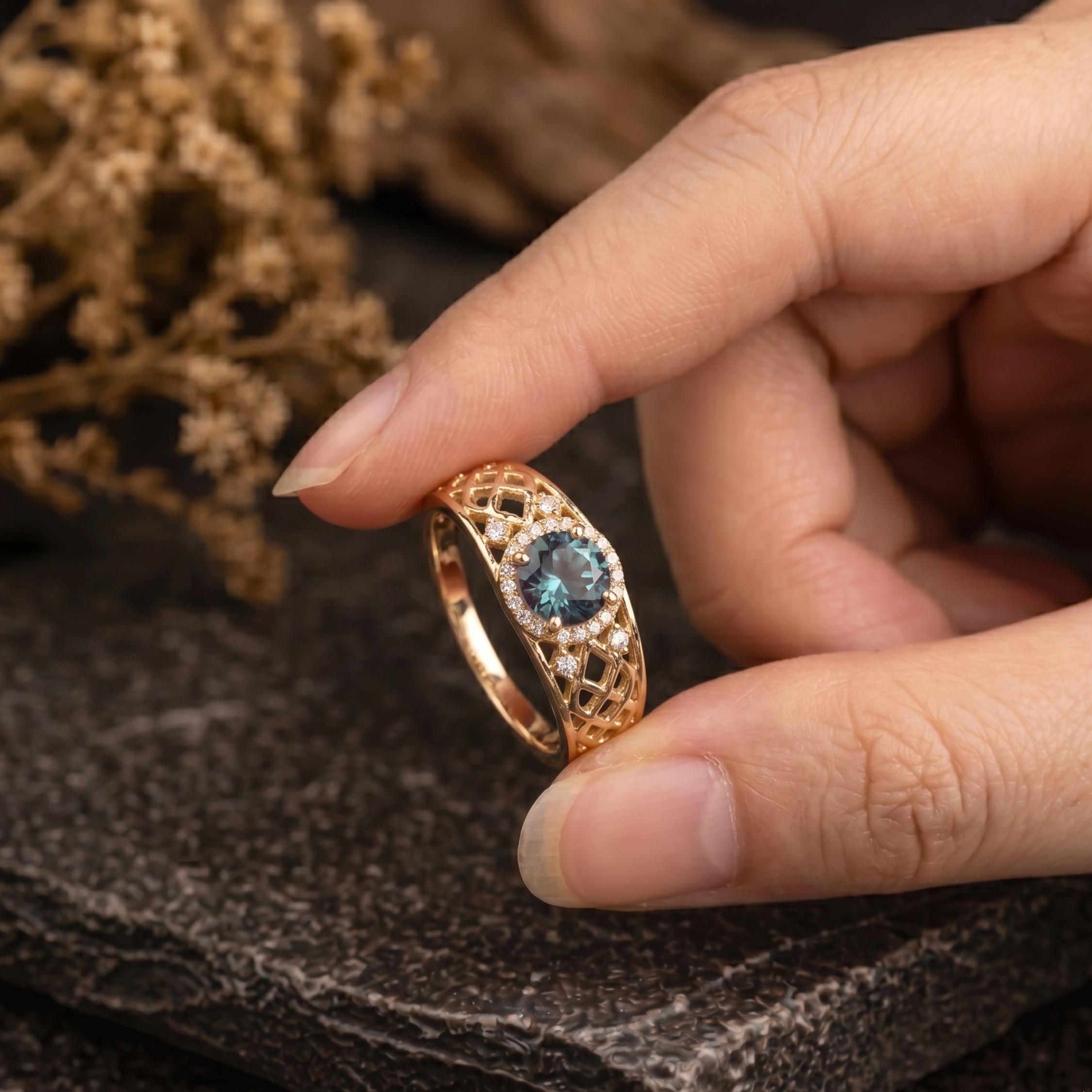 Vintage Round Cut Alexandrite Engagement Ring, 14k Gold Wide Band June Birthstone Wedding Men's Ring Unisex Jewelry Promise Anniversary Gift