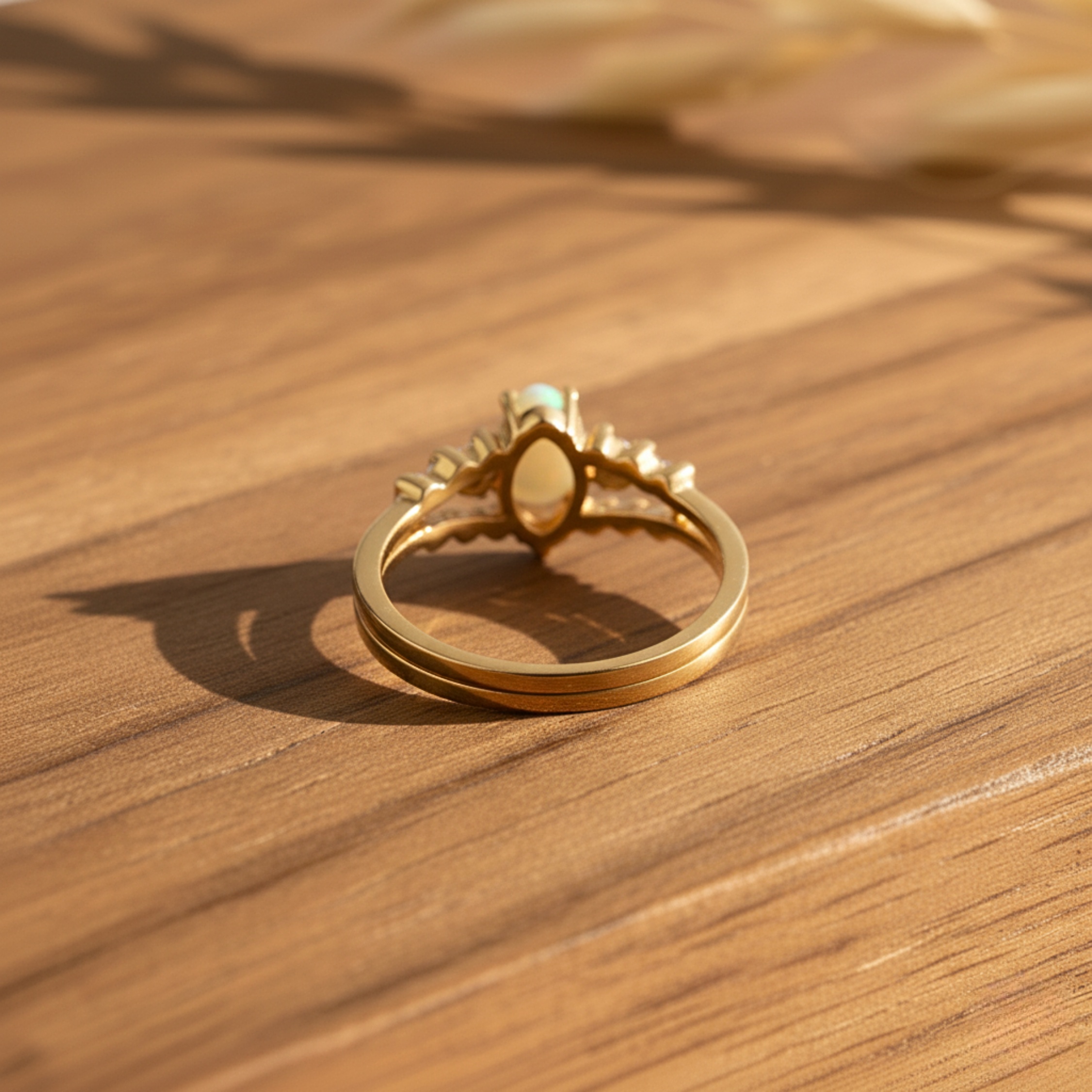 Natural Pear Cut Opal Engagement Ring Set 14K Gold Vermeil Wedding Bridal Ring October Birthstone Ring Alternative Engagement Gift For Women