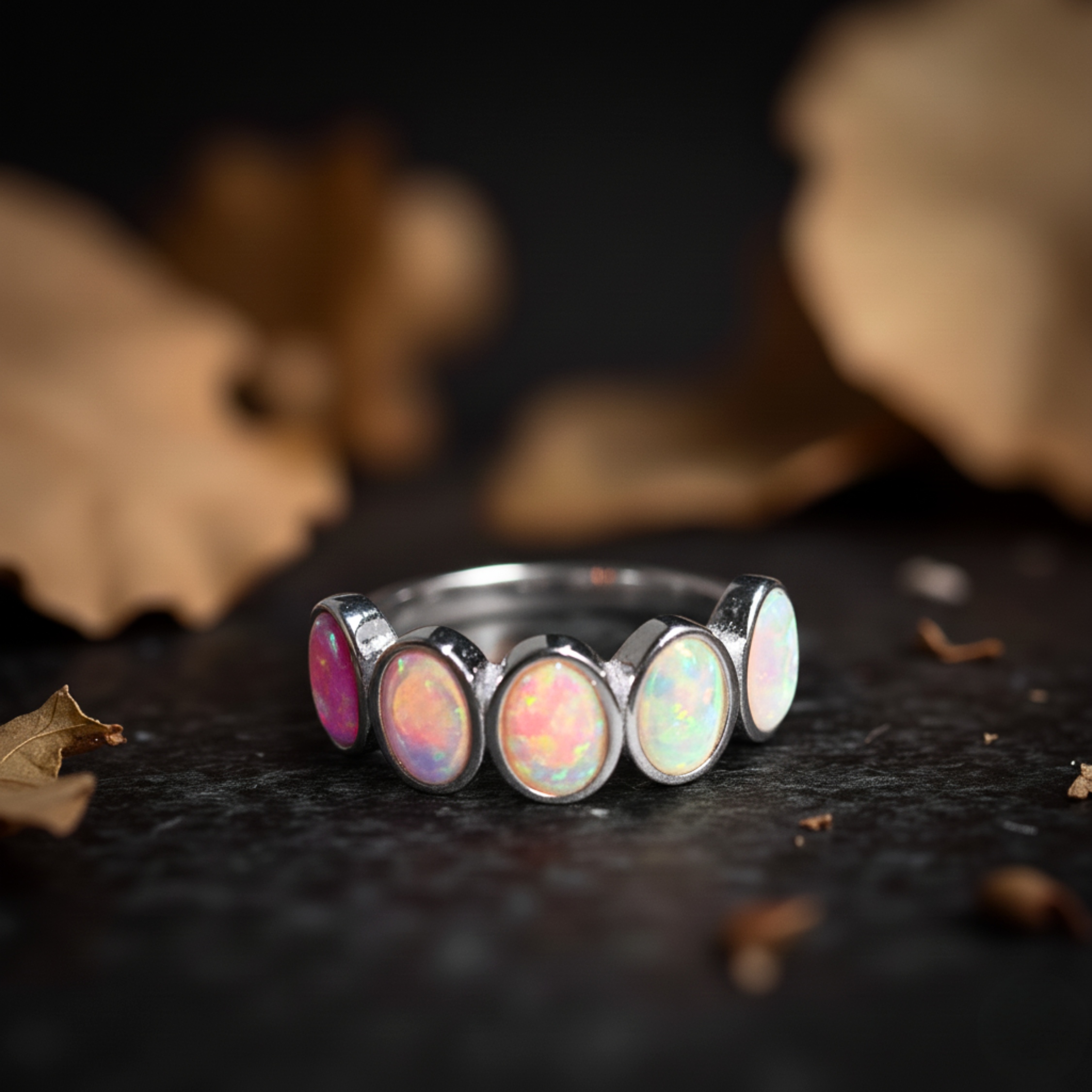 Fire Opal Wedding Band, 14K Gold 5 different color Stacking Minimalist ring, Handmade Dainty Promise, Statement Anniversary Jewelry Gift