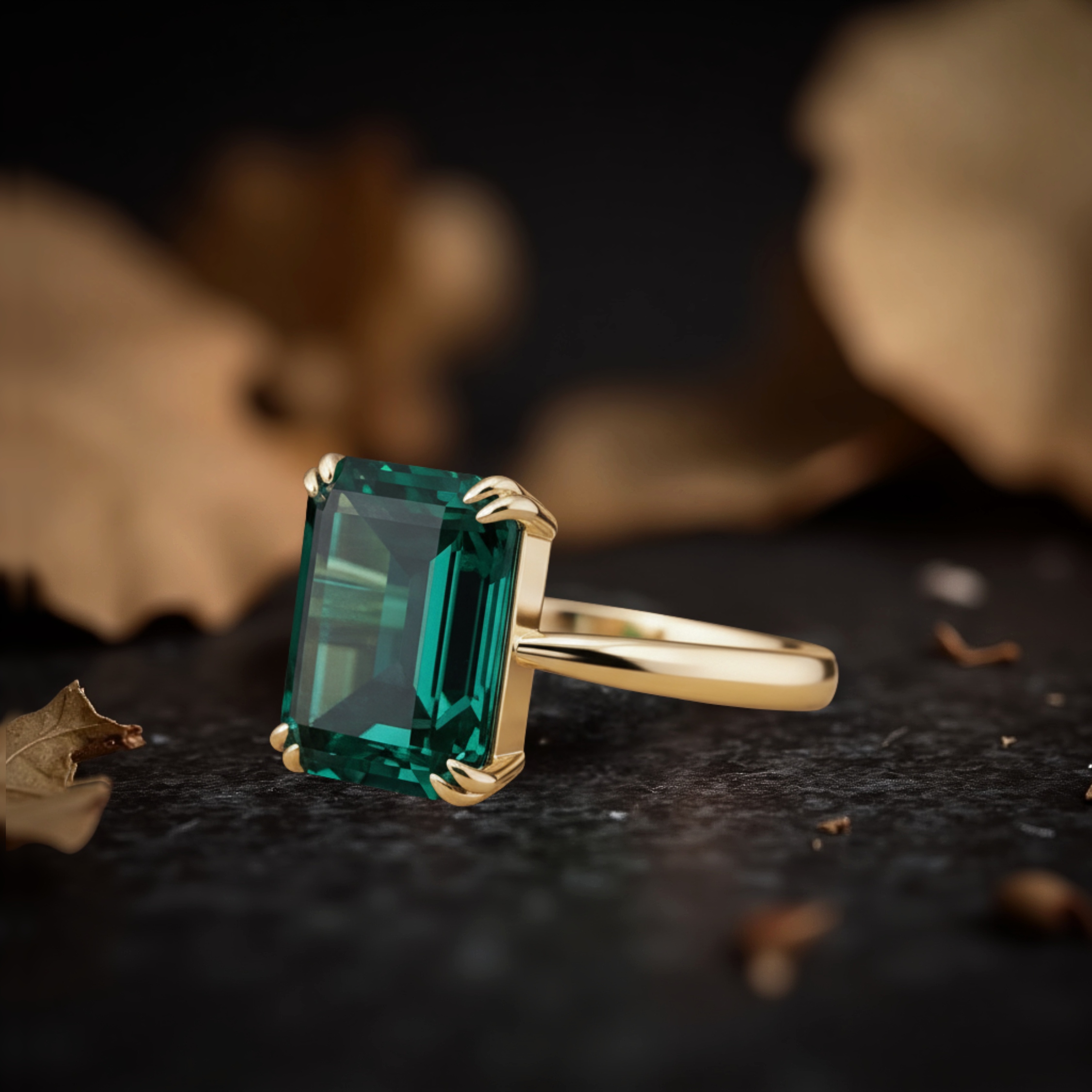 Emerald Cut Art Deco Emerald Engagement Ring, May Birthstone Jewelry, 18k Yellow Gold Minimalist Ring, Silver Ring, Anniversary Gift For Her