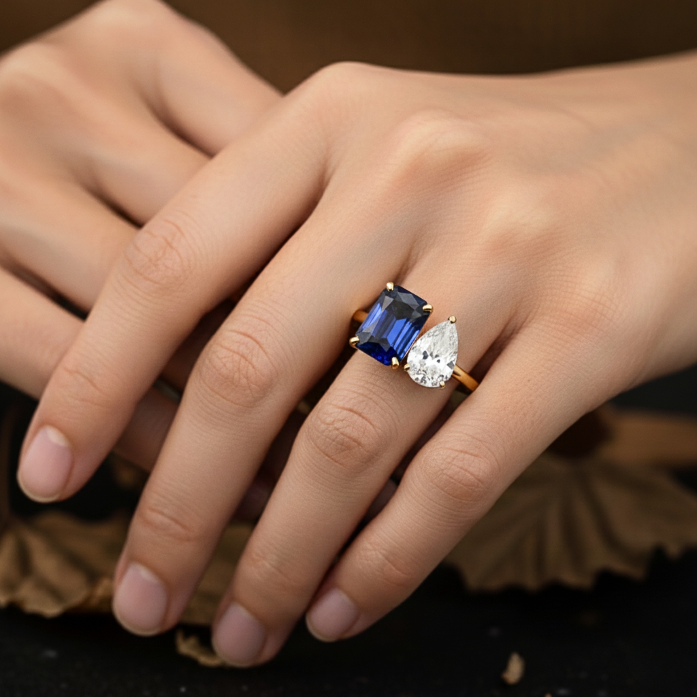 Toi et Moi Emerald Cut Sapphire Moissanite Ring, Promise Ring, Engagement Ring, Two Stone Ring, Wedding Ring, Anniversary Gift, Gift for Her