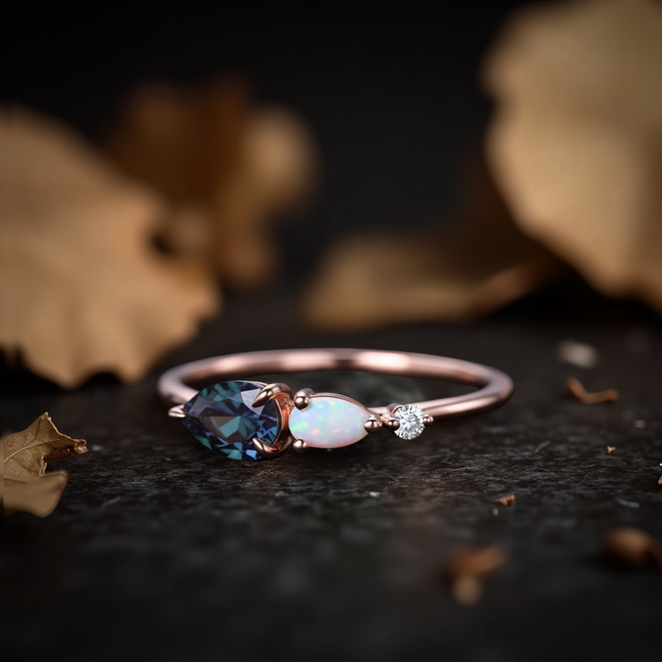 Vintage Alexandrite Opal Engagement Ring Pear Cut Alexandrite Moissanite Wedding Band 3 Stone Women Bridal Promise Ring Gift For Her