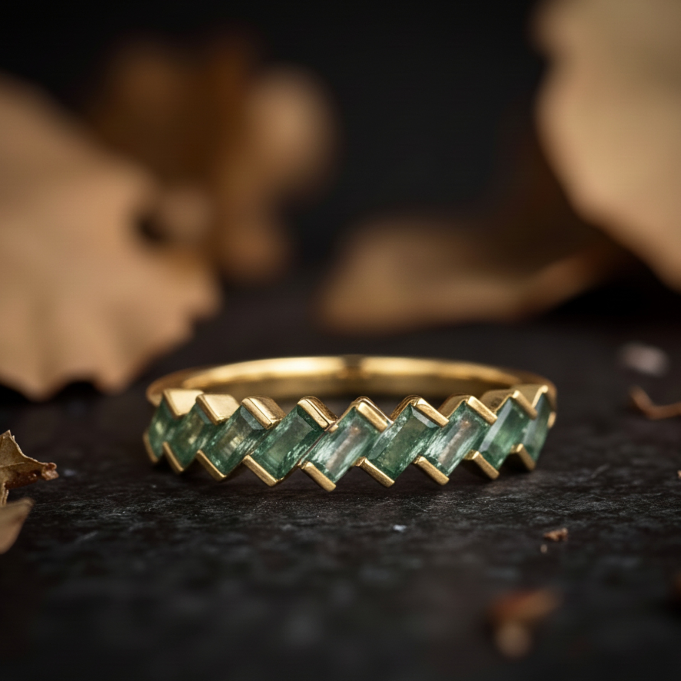 Vintage Baguette Cut Moss Agate Wedding Band Unique Rose Gold Engagement Ring Minimalist Half Eternity Bridal Matching Promise Band For Her