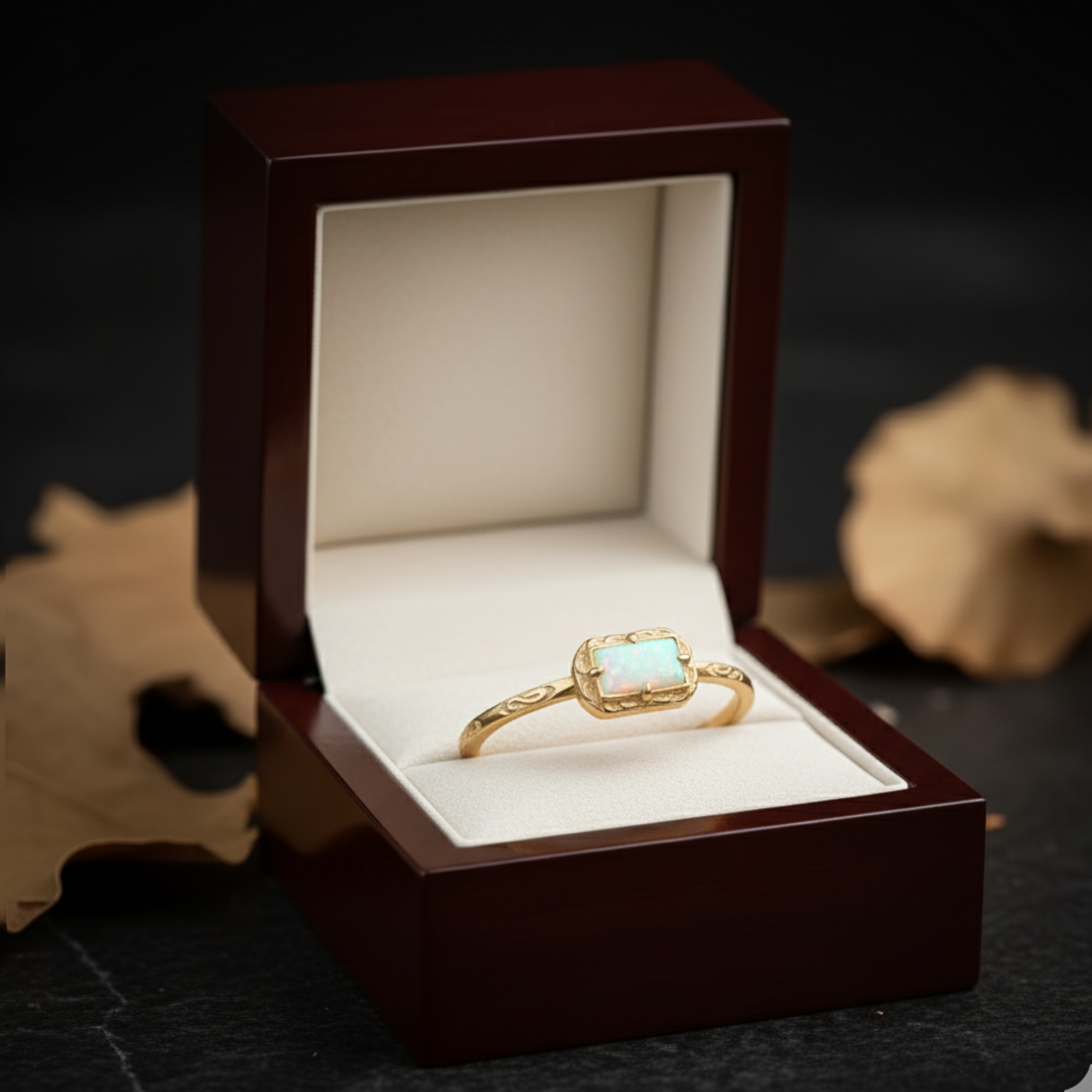 Baguette Cut Opal Engagement Ring Gold Opal Wedding Ring Gift for Her Minimalist Promise Ring Birthstone Ring Anniversary Gift For Women