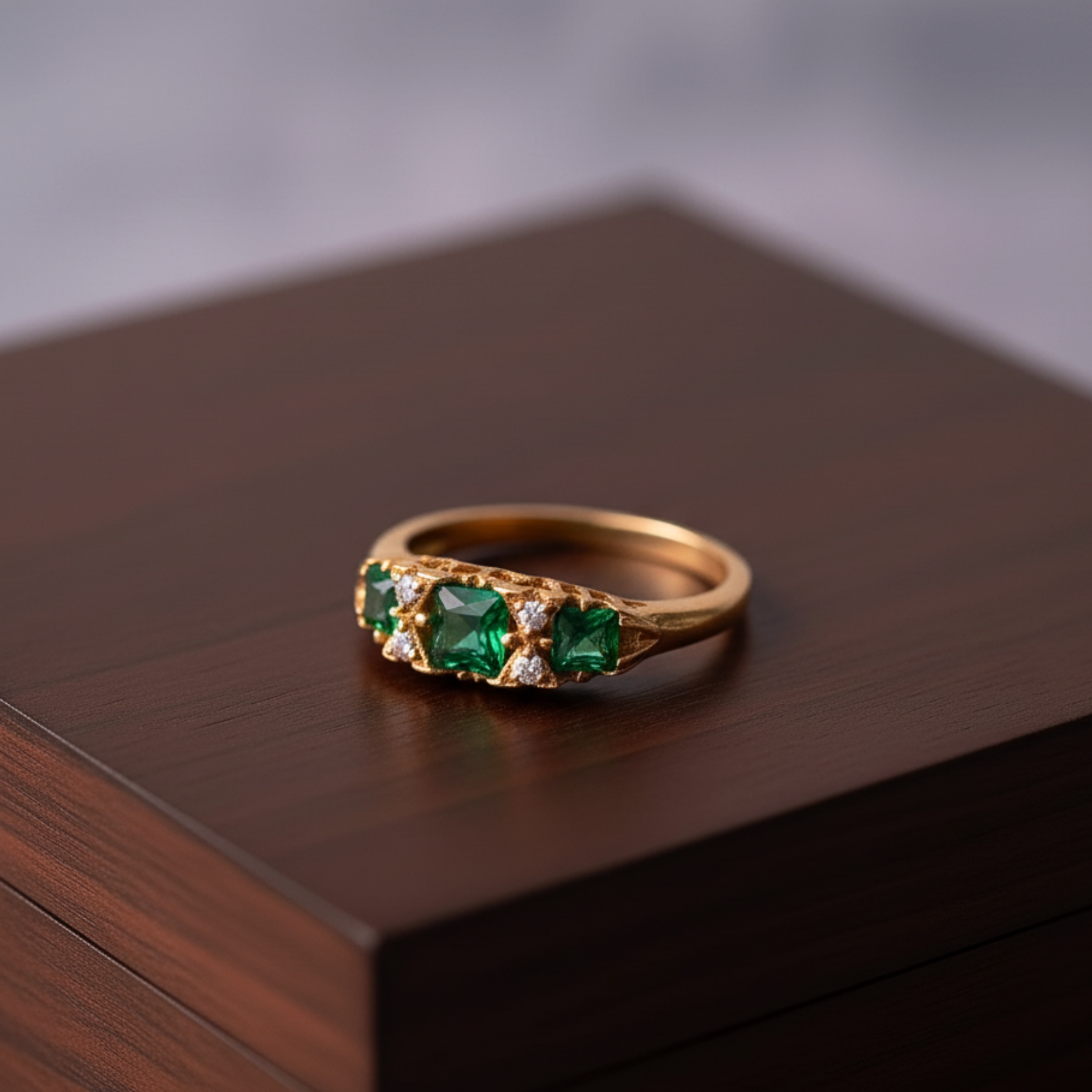 Genuine Emerald Gold Wedding Ring, 14K Gold Vermeil Lab Emerald Engagement Statement Ring, Birthday gift, Vintage Anniversary Gift for her