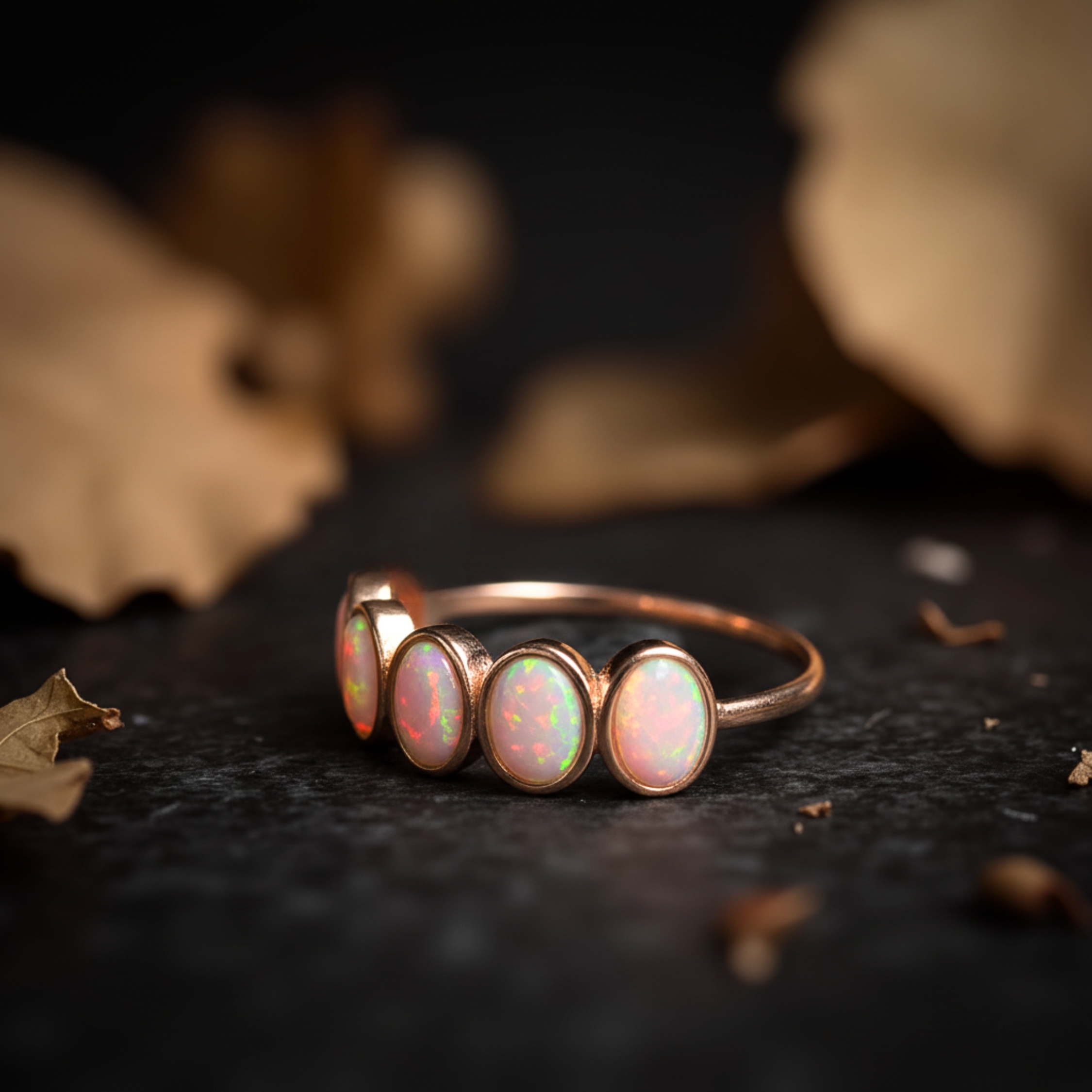 Fire Opal Wedding Band, 14K Gold 5 different color Stacking Minimalist ring, Handmade Dainty Promise, Statement Anniversary Jewelry Gift