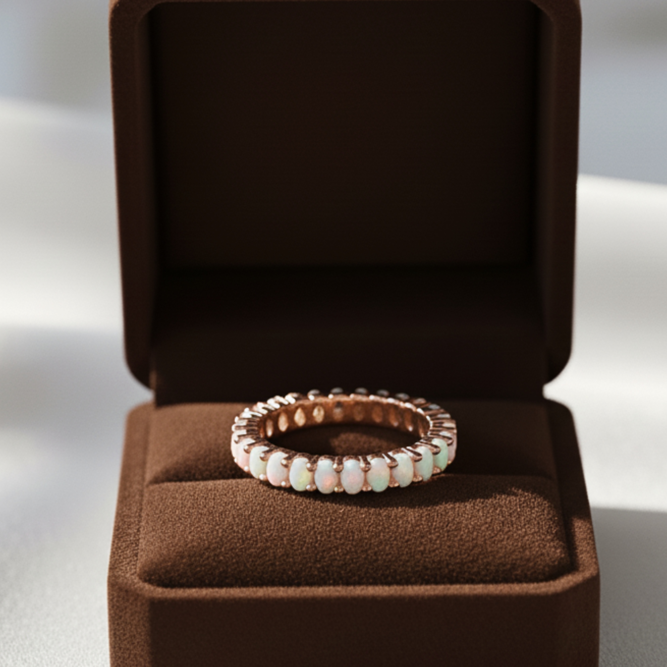 Opal Eternity Ring, Dainty Opal Gold Ring, Silver Opal Minimalist Ring, White Opal Stacking Ring, Gift For Her, Anniversary Gift For Women