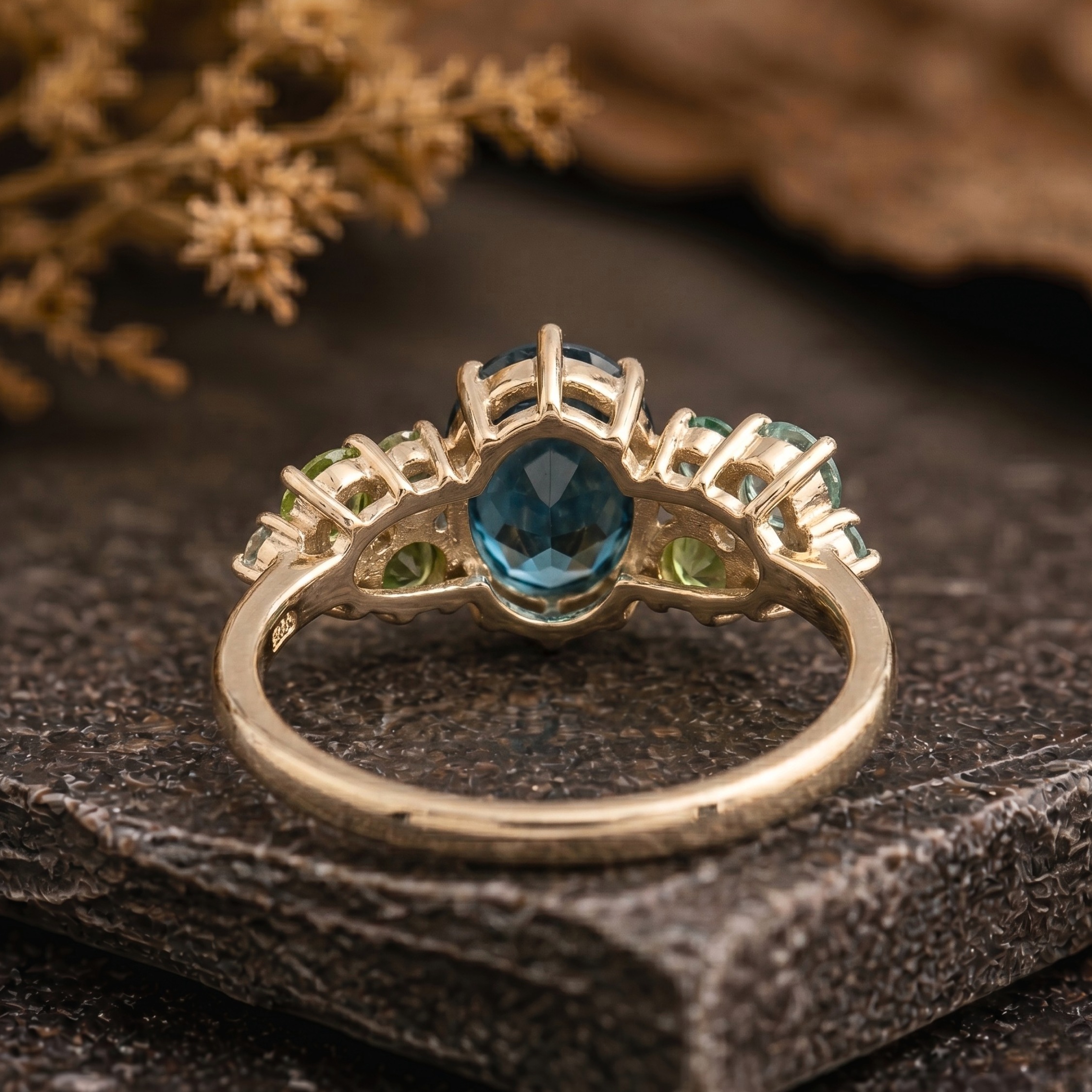 Blue Topaz Sapphire & Diamond Cluster Ring her, Multi-Cluster Sapphire Engagement Ring, Mixed Stone Cluster Ring, Teal Sapphire Bridal Ring