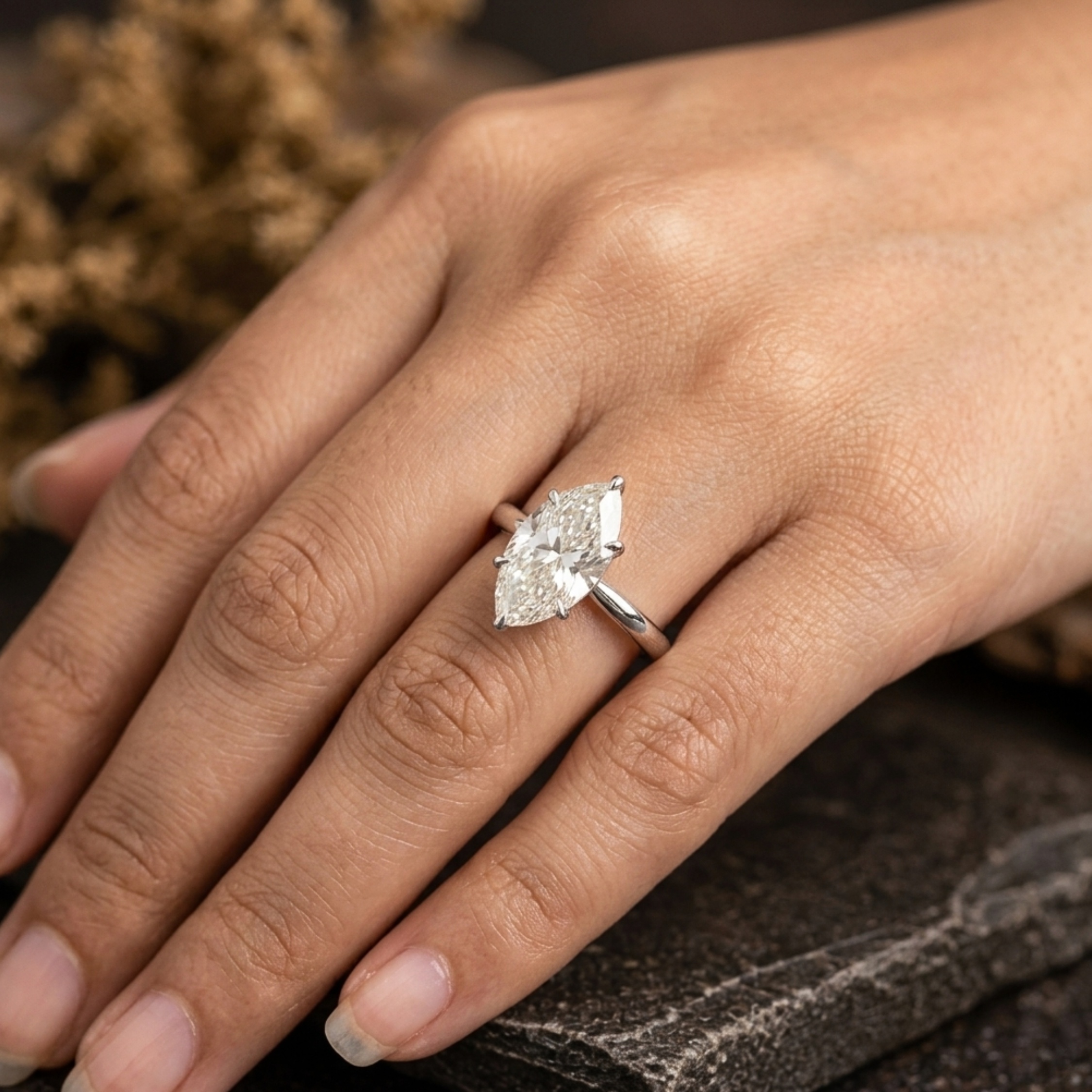 Marquise Cut Moissanite Engagement Ring | Minimalist Solitaire Wedding Ring | Dainty Delicate Proposal Ring | Bridal Promise Ring Gift