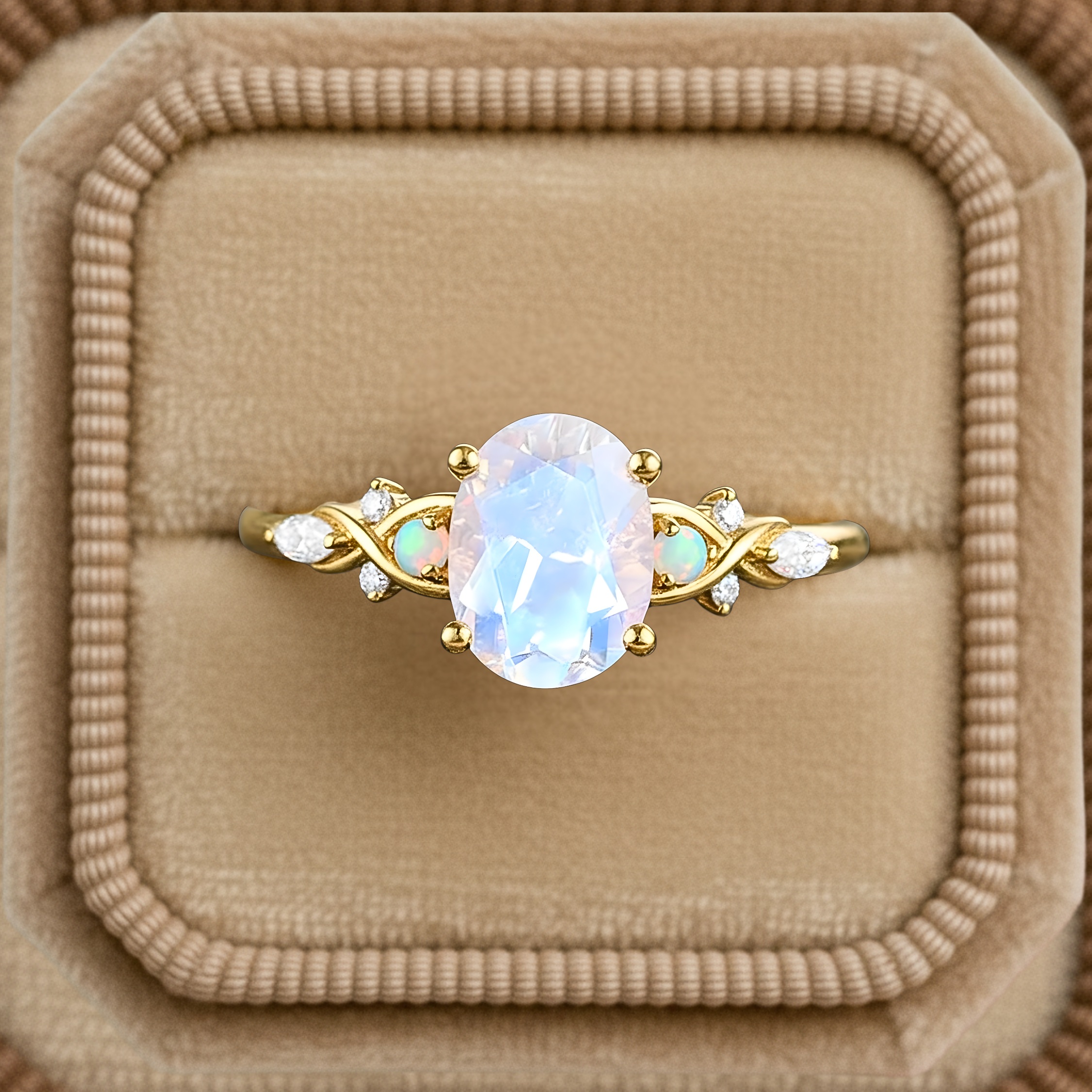 Moonstone Engagement Ring, 14K Yellow Gold Wedding Ring, Vintage Bridal Jewelry, Promise Bridal Jewelry, Anniversary Gift For Women