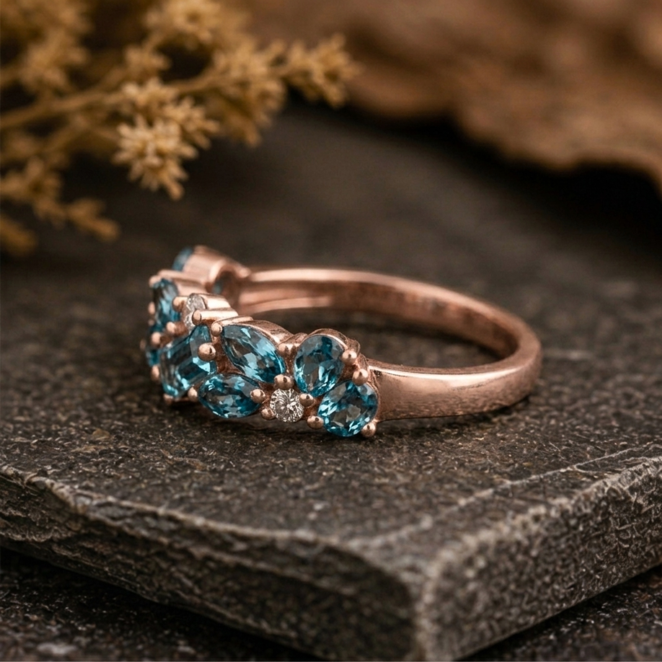 Marquise Cut Teal Sapphire Eternity Wedding Band 14k Gold Baguette Cut Moissanite Cluster Matching Engagement Ring, Anniversary Promise Gift