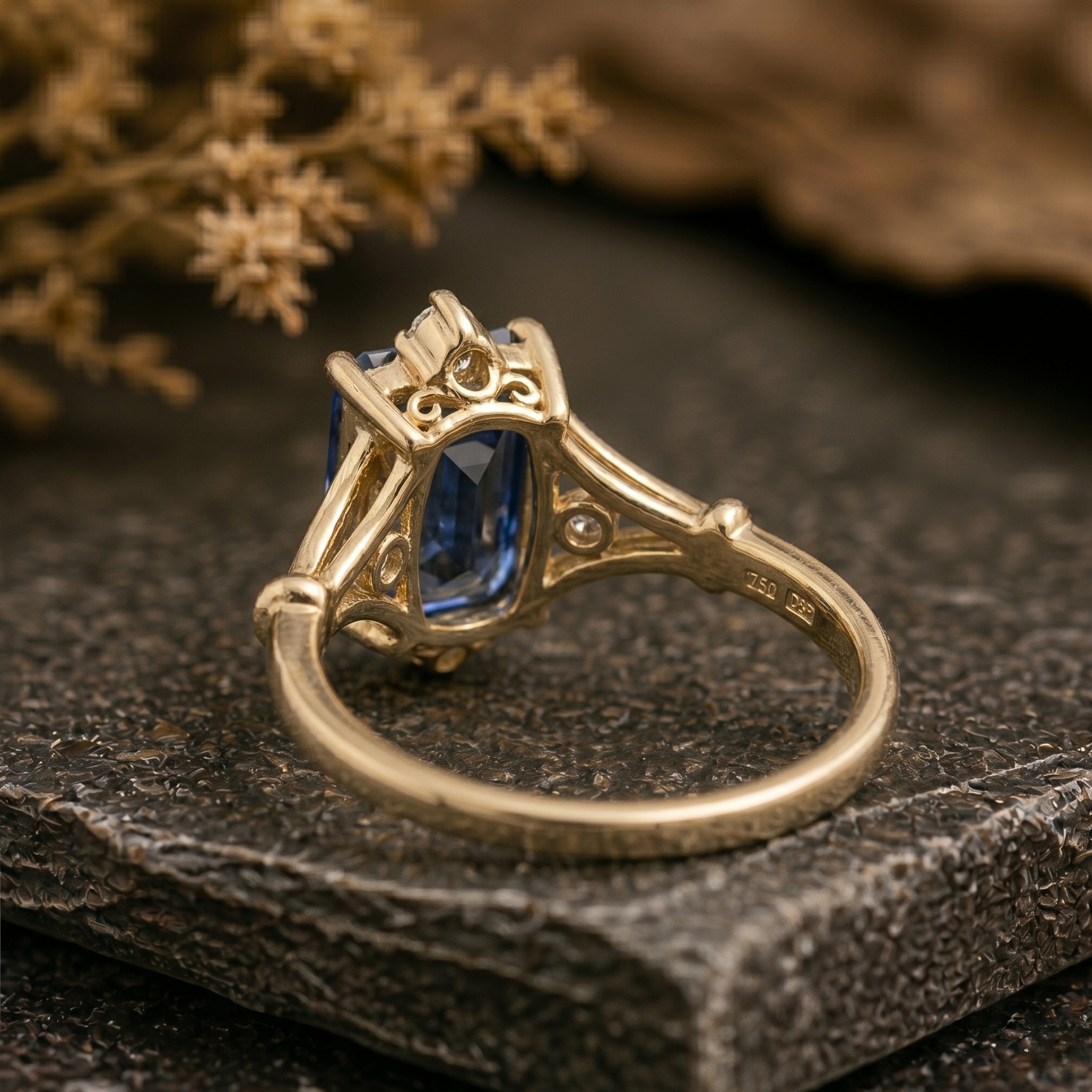 Emerald Cut Sapphire Wedding Ring, Natural Sapphire Moissanite Engagement Ring Real Vintage Bridal Jewelry, Anniversary Birthday Luxury Gift