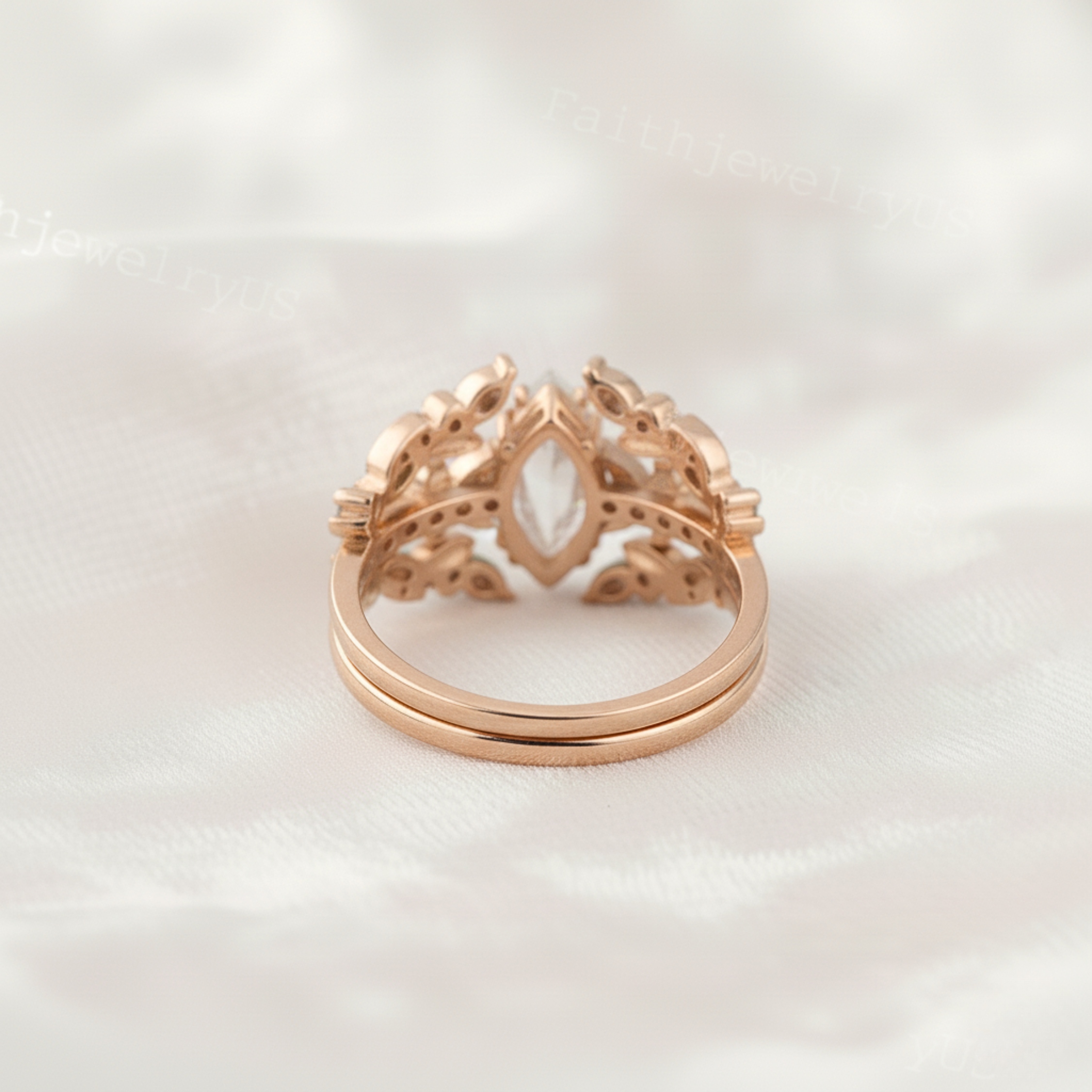 Marquise Cut Moissanite Engagement Ring Set Vintage Unique Rose Gold Open Cluster Marquise Moss Agate Wedding Promise Bridal Ring Set