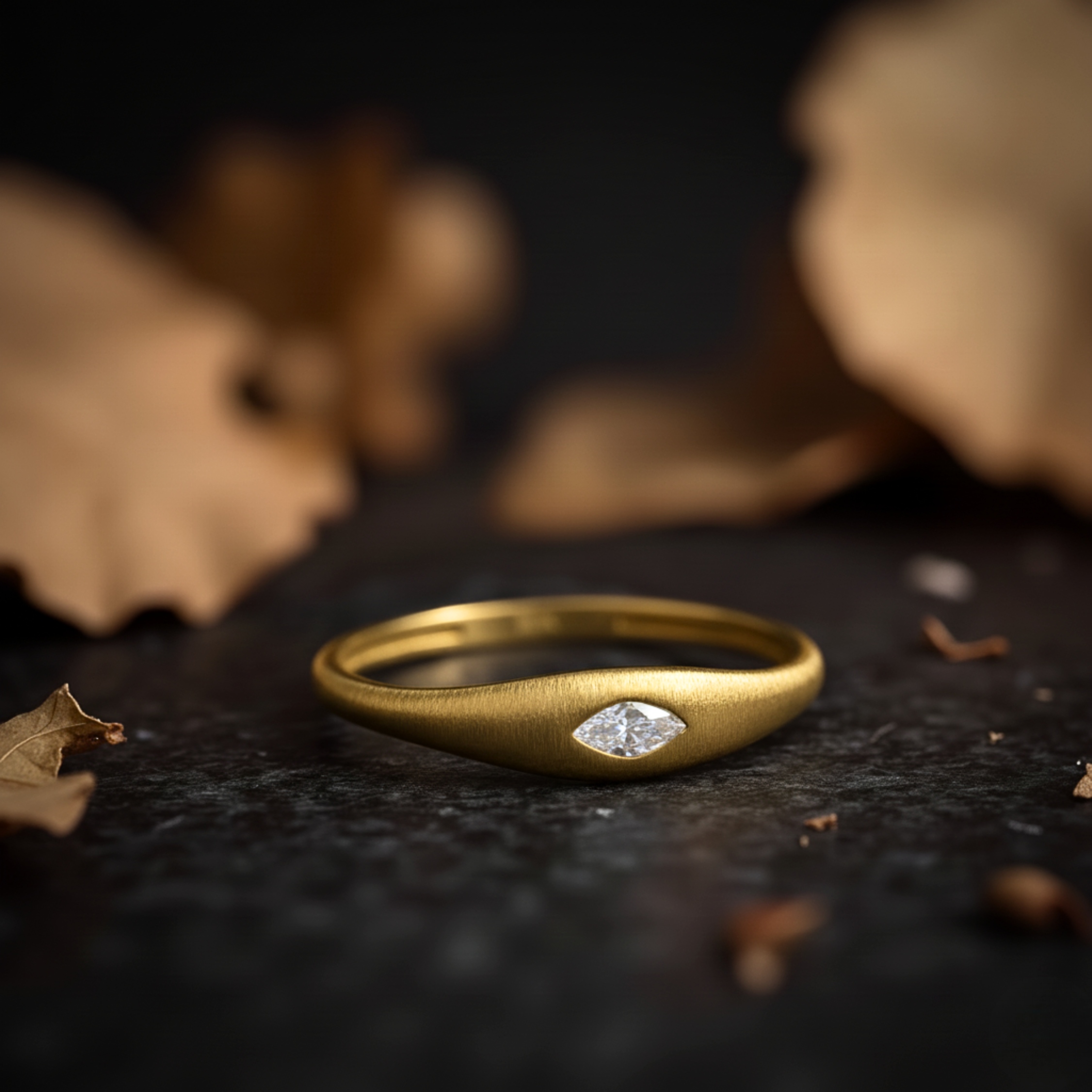 Marquise cut Moissanite Wedding band Unique Yellow Gold Diamond Engagement ring Matching band Stackable Promise Anniversary Gift For Women