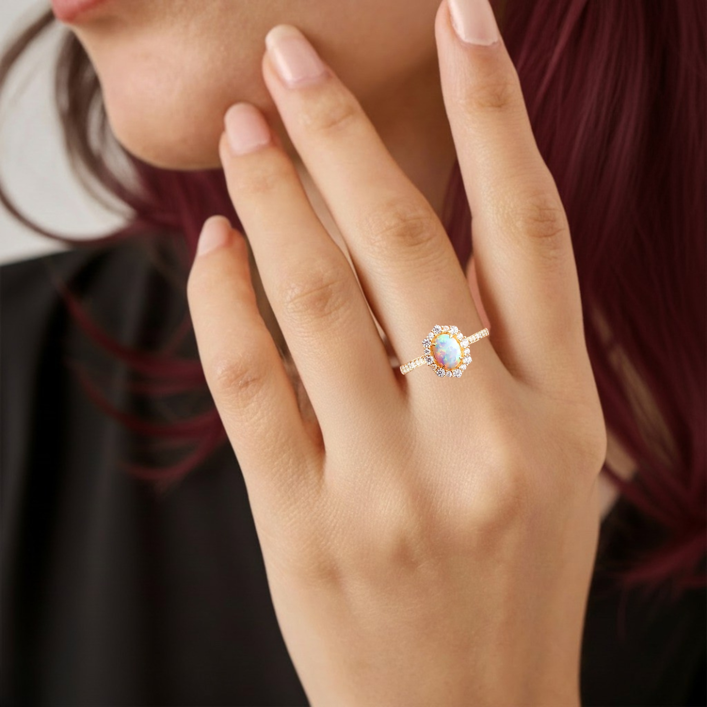 Vintage Opal Ring, Dainty Stacking Ring, Gold Plated  Minimalist Jewelry, Boho Hippie Style, October Birthstone Jewelry, Gift for her