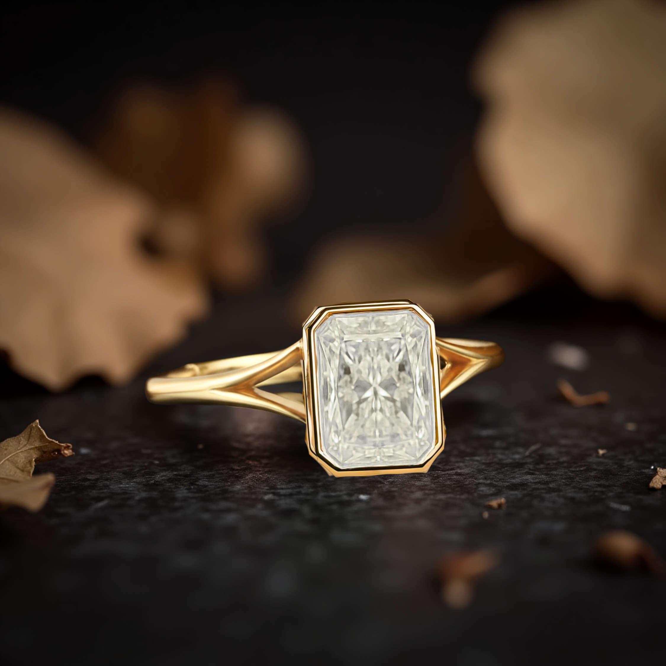 Emerald Cut Moissanite Engagement Ring, 14K Solid Gold Minimalist Bezel Set Bridal Jewelry, Modern Classic Wedding Jewelry Gift For Her