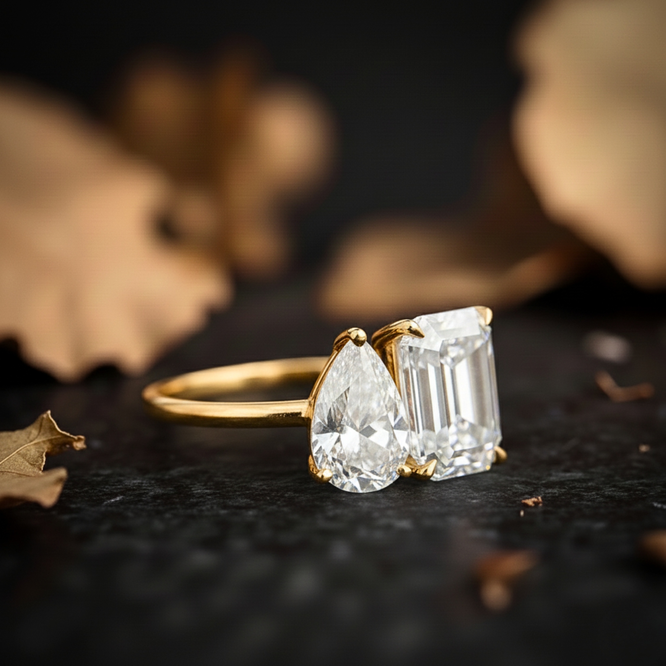 Two Stone Ring Emerald & Pear Cut Birthstone Ring, Moissanite Ring, Christmas Gift, Toi Et Moi Ring, Couples Ring Gift, Anniversary Gift
