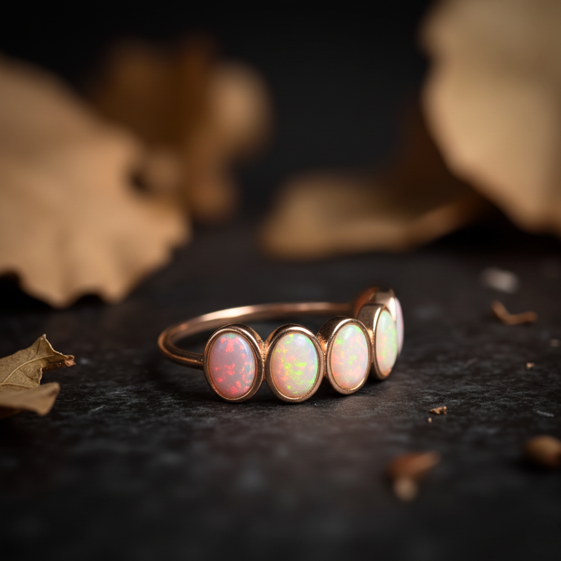 Fire Opal Wedding Band, 14K Gold 5 different color Stacking Minimalist ring, Handmade Dainty Promise, Statement Anniversary Jewelry Gift