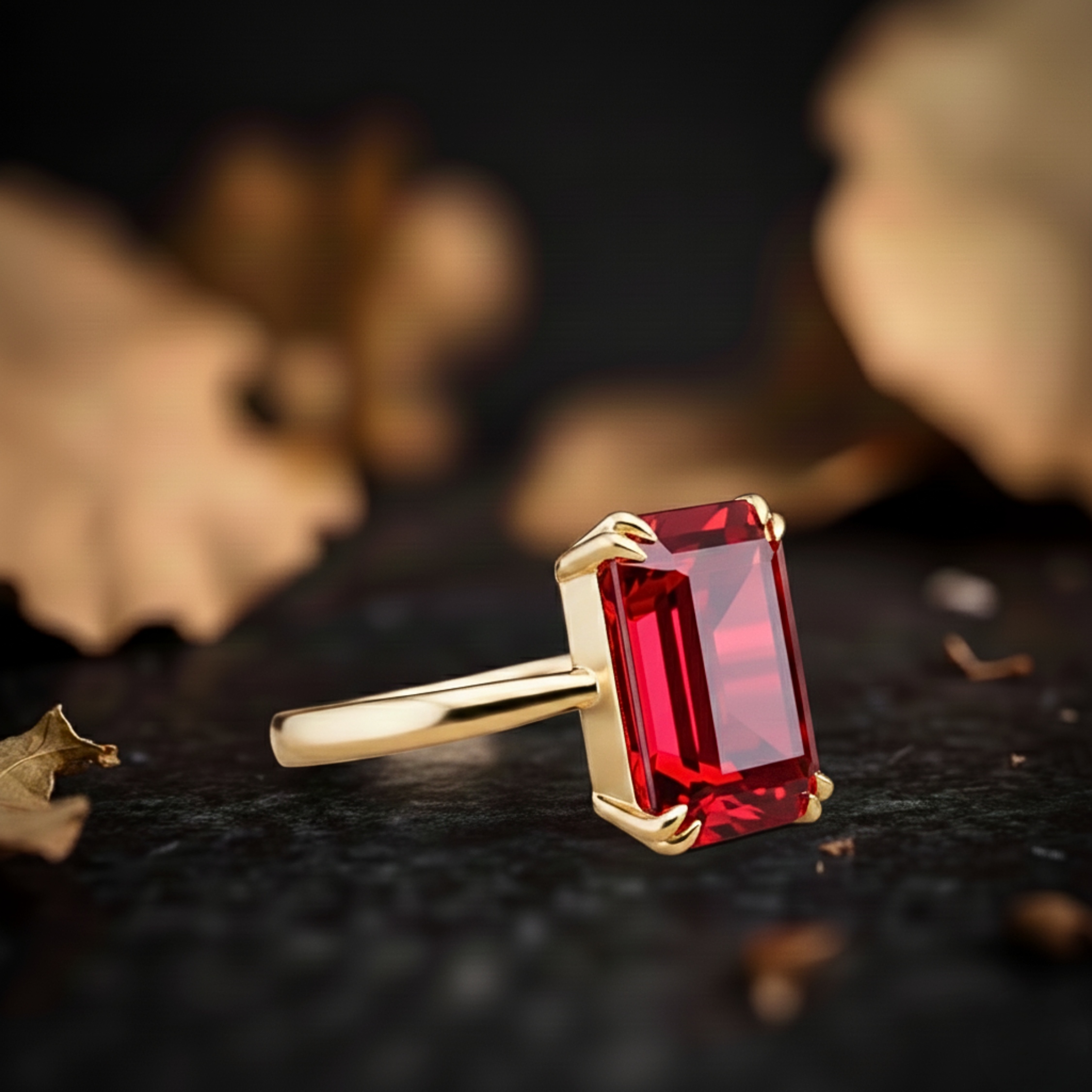 Vintage Emerald Cut Garnet Engagement Stacking Ring 14K Yellow Gold Wedding Ring Bridal Promise Handmade Jewelry Gift For Her Red Stone Ring