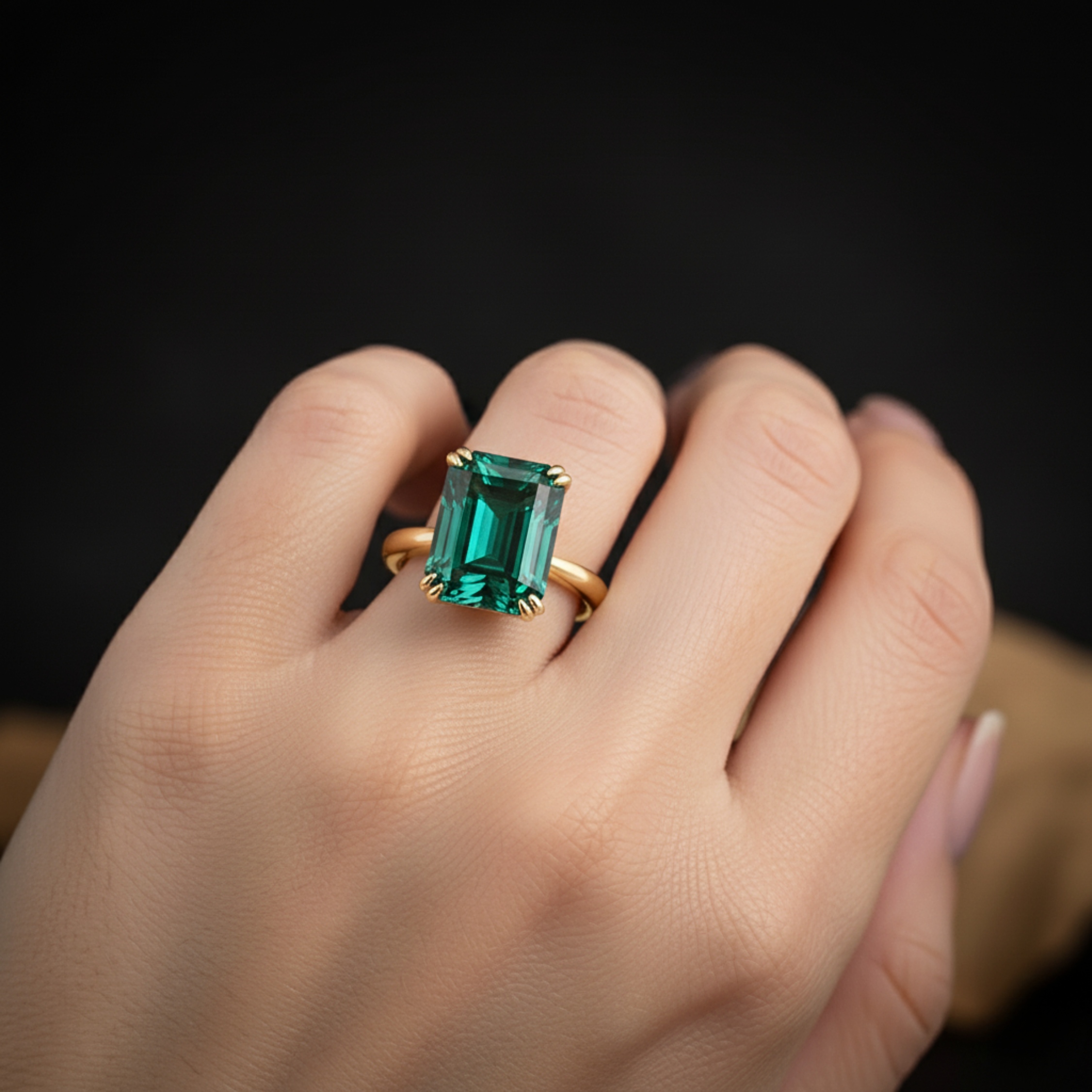 Emerald Cut Art Deco Emerald Engagement Ring, May Birthstone Jewelry, 18k Yellow Gold Minimalist Ring, Silver Ring, Anniversary Gift For Her