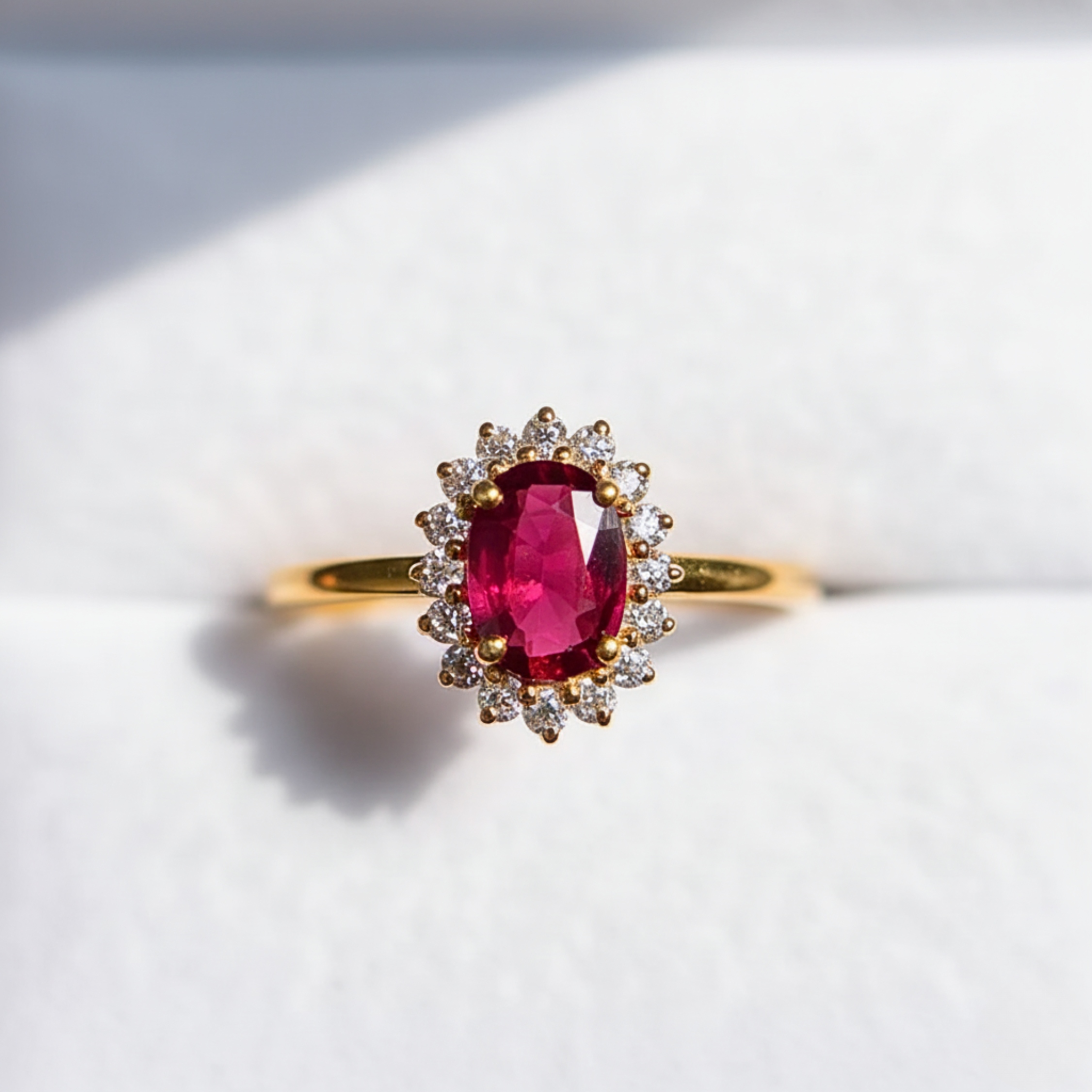 Vintage Halo Ruby Diamond Engagement Stacking Ring 14K Yellow Gold Oval Moissanite Wedding Ring Bridal Promise Handmade Jewelry Gift For Her
