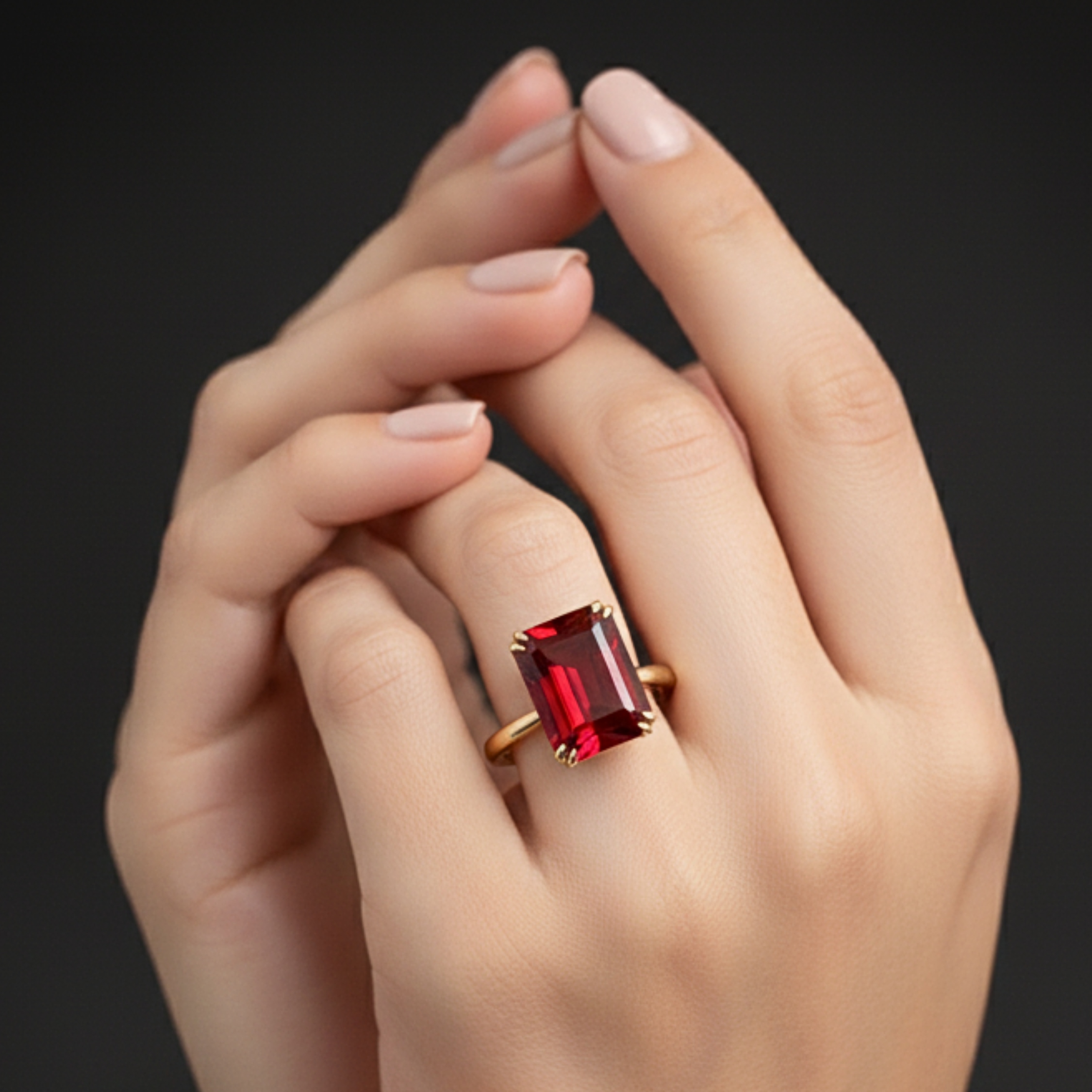 Vintage Emerald Cut Garnet Engagement Stacking Ring 14K Yellow Gold Wedding Ring Bridal Promise Handmade Jewelry Gift For Her Red Stone Ring