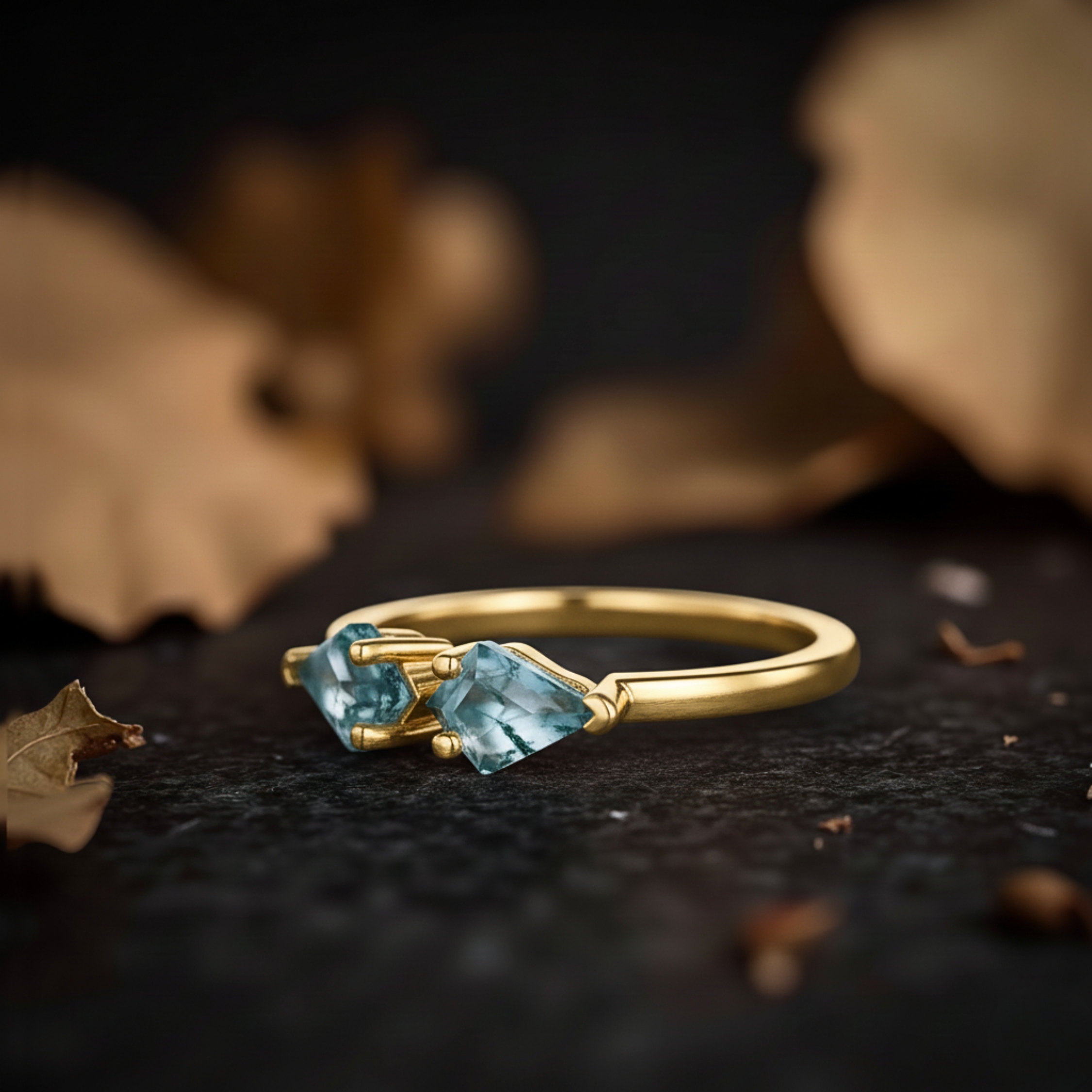 Unique Natural Kite Cut Green Moss Agate Engagement Ring, 14k Yellow gold Wedding Ring For Women, Vintage Bridal Jewelry, Anniversary Gift