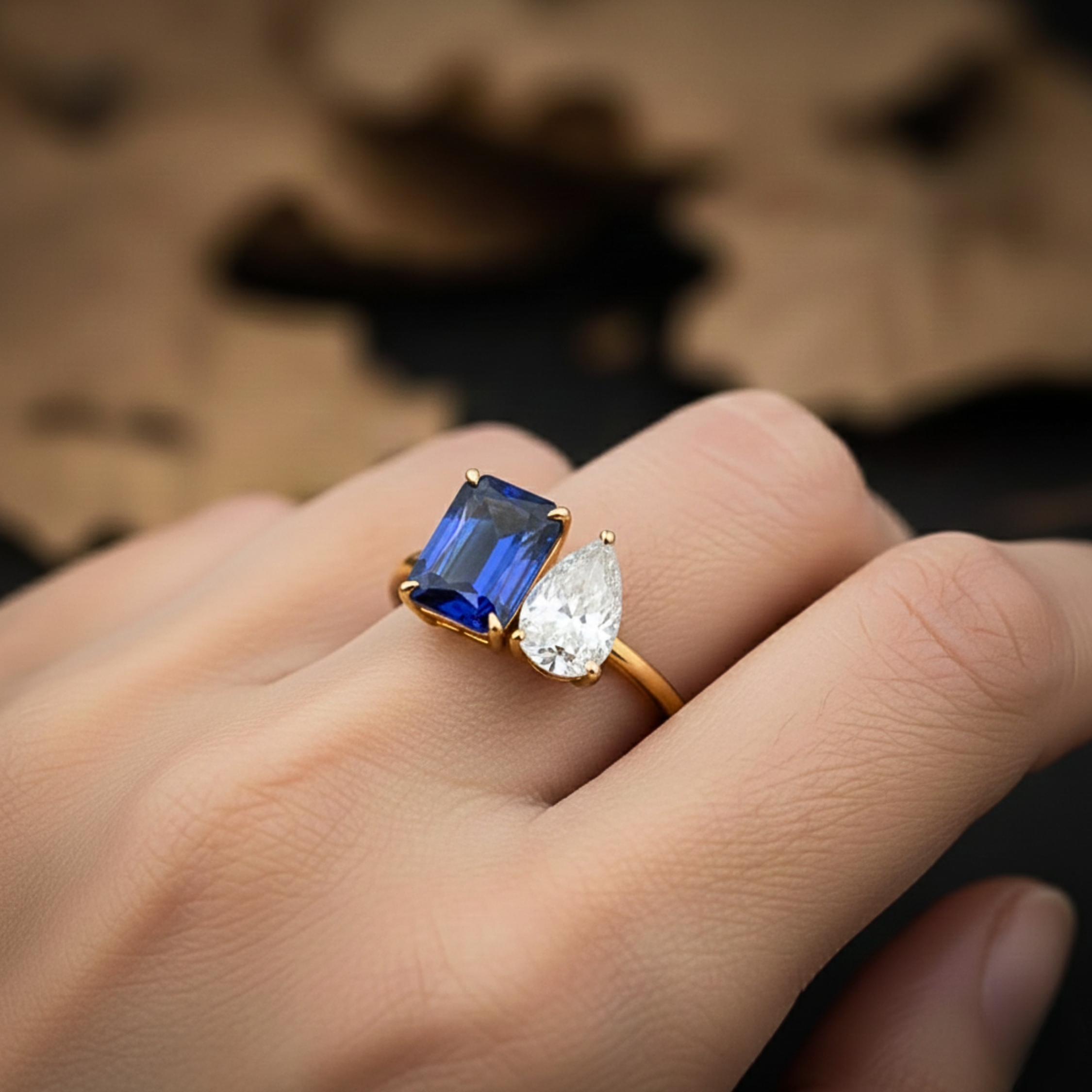 Toi et Moi Emerald Cut Sapphire Moissanite Ring, Promise Ring, Engagement Ring, Two Stone Ring, Wedding Ring, Anniversary Gift, Gift for Her