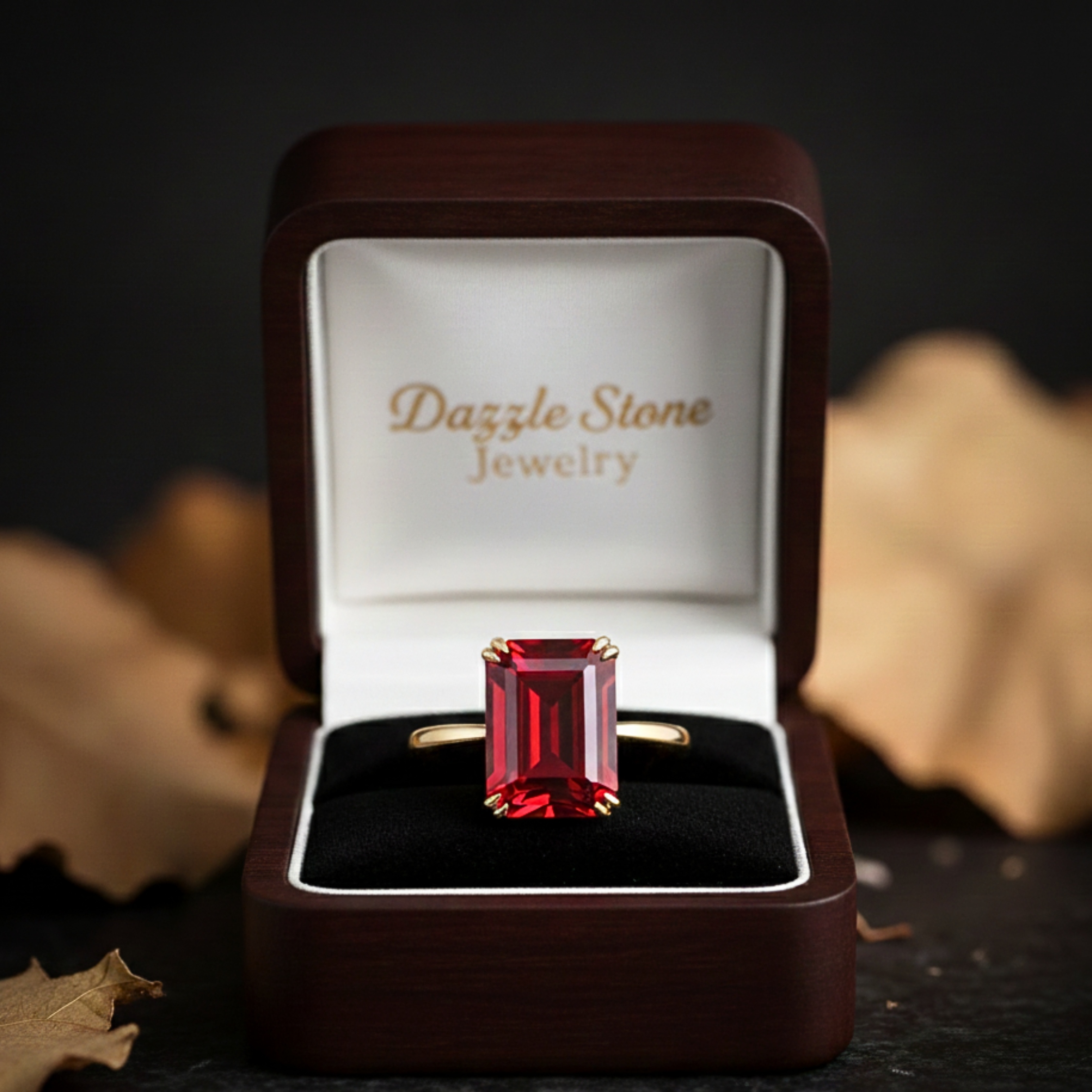 Vintage Emerald Cut Garnet Engagement Stacking Ring 14K Yellow Gold Wedding Ring Bridal Promise Handmade Jewelry Gift For Her Red Stone Ring